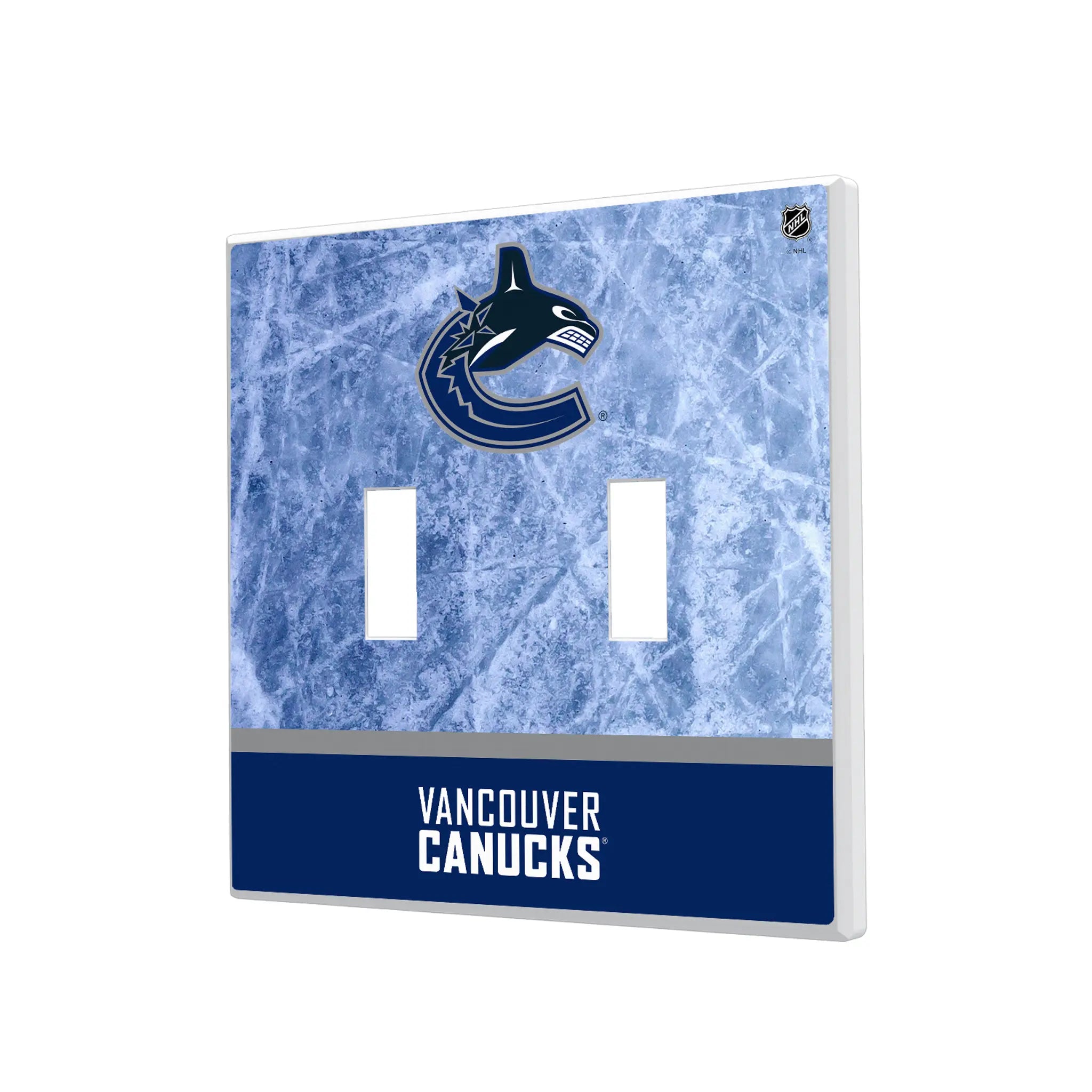 Vancouver Canucks Ice Wordmark Hidden-Screw Light Switch Plate#Style_Double Toggle