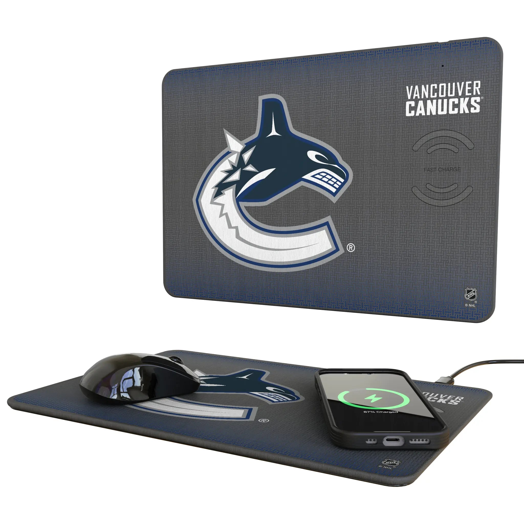 Vancouver Canucks Linen 15-Watt Wireless Charger and Mouse Pad