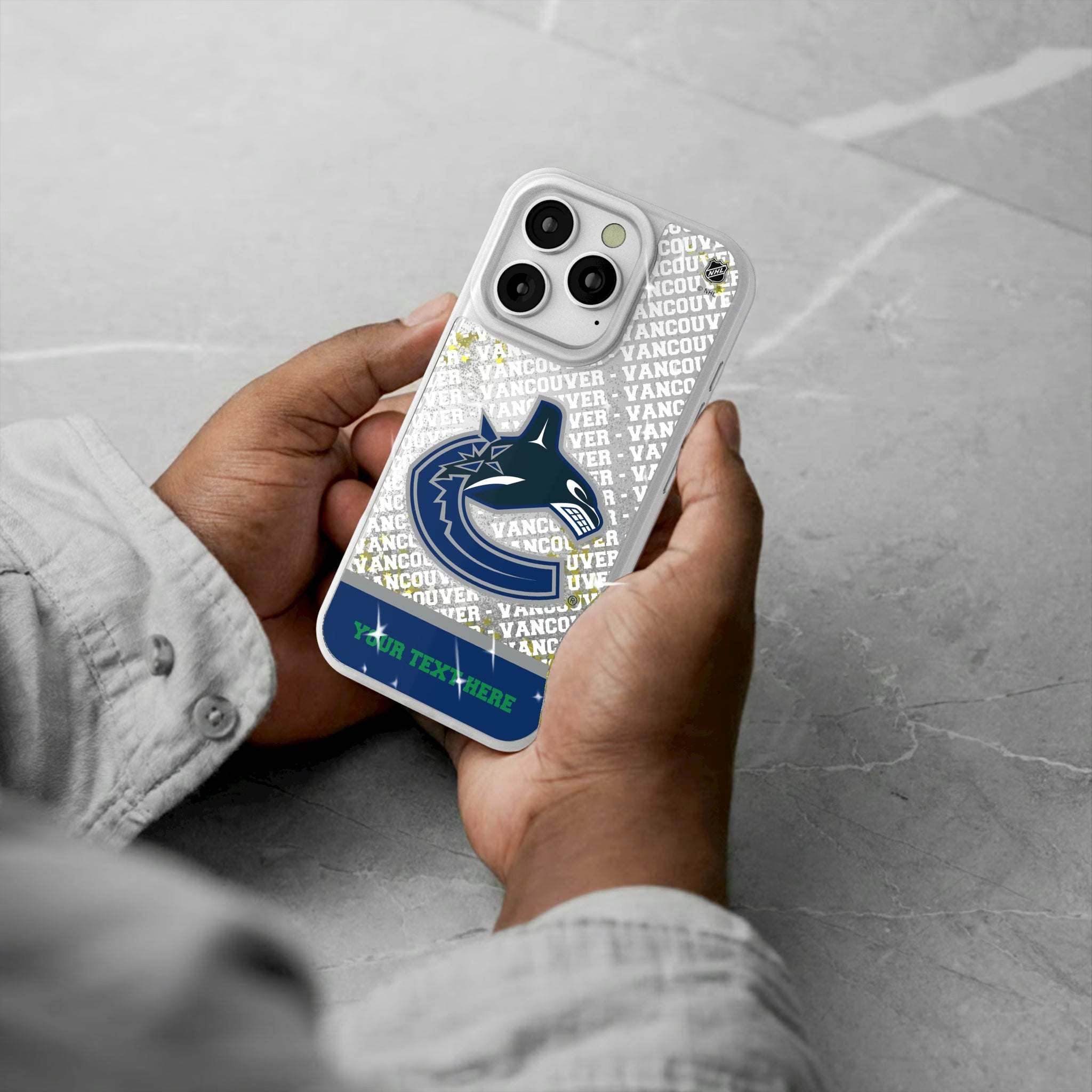 Vancouver Canucks Personalized EndZone Plus iPhone Glitter Phone Case for Apple iPhone - Lifestyle#Device_iPhone 16 Pro