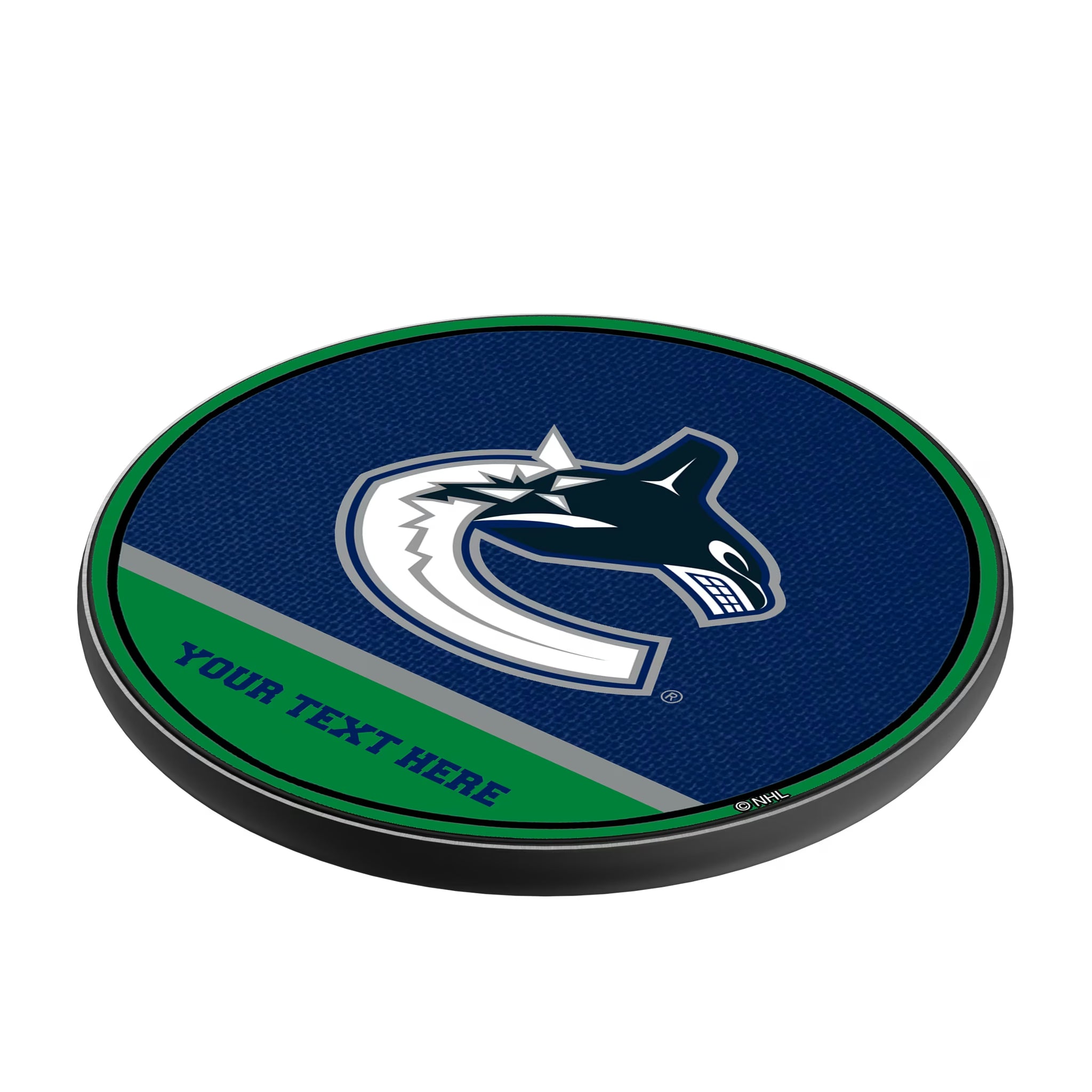 Vancouver Canucks Personalized Endzone Solid 15-Watt Wireless Charger - Isometric View