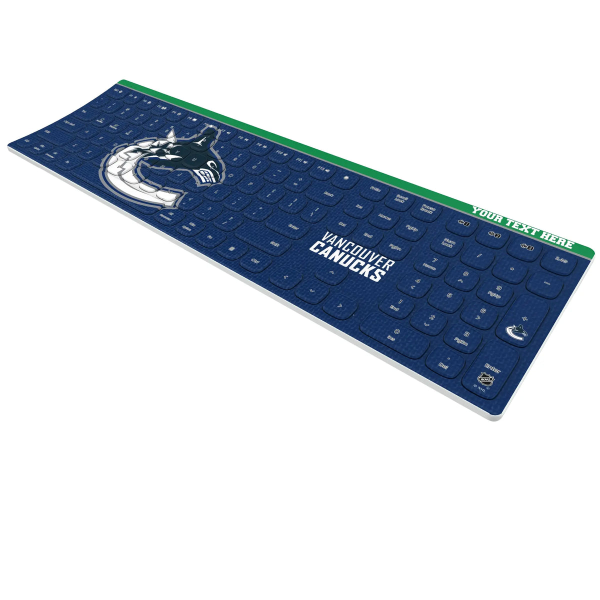 Vancouver Canucks Personalized Endzone Solid KKB605 Curved Wireless Keyboard - Isometric View