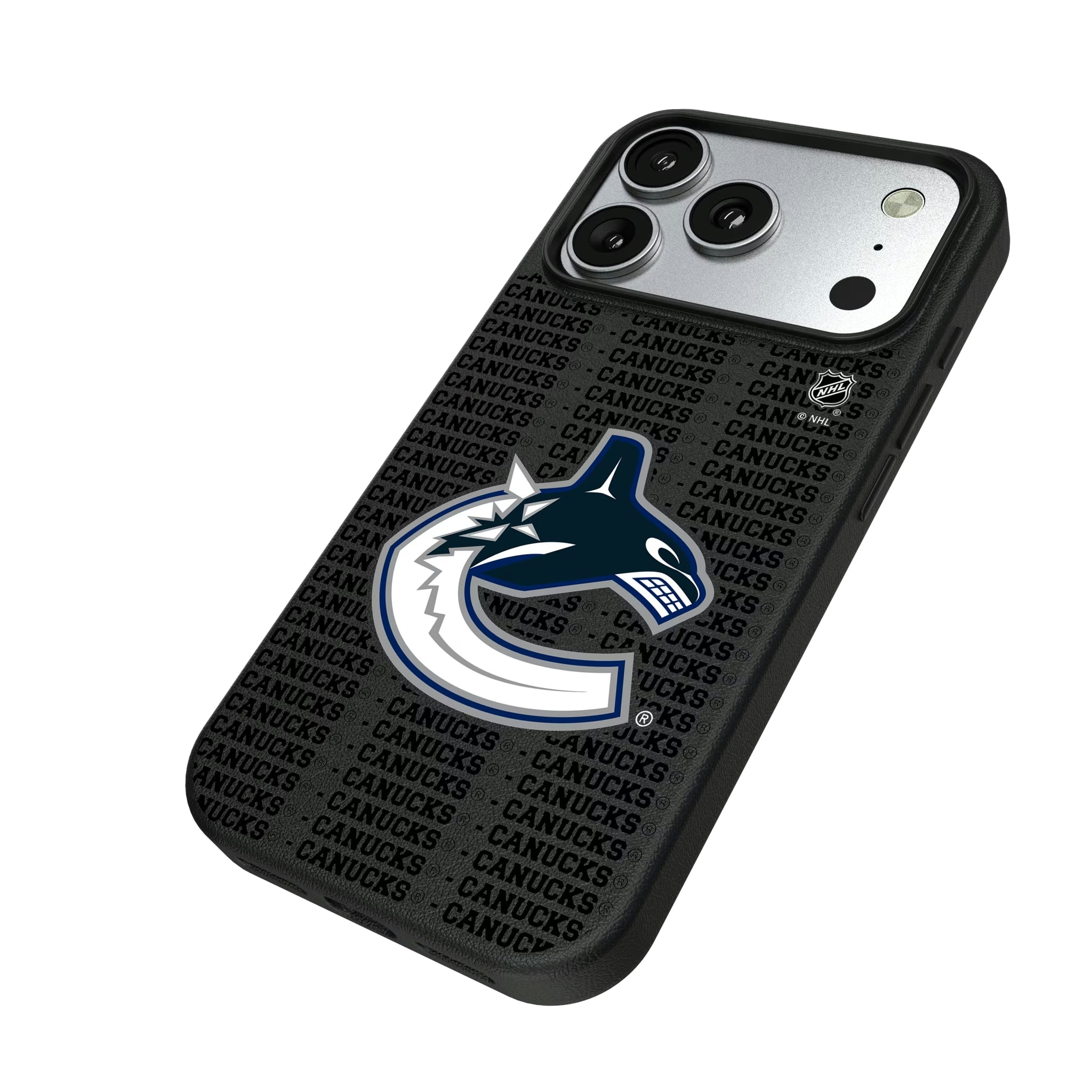 Vancouver Canucks Text Backdrop iPhone MagSafe Compatible Phone Case for Apple iPhone - Isometric View#Device_iPhone 17 Pro