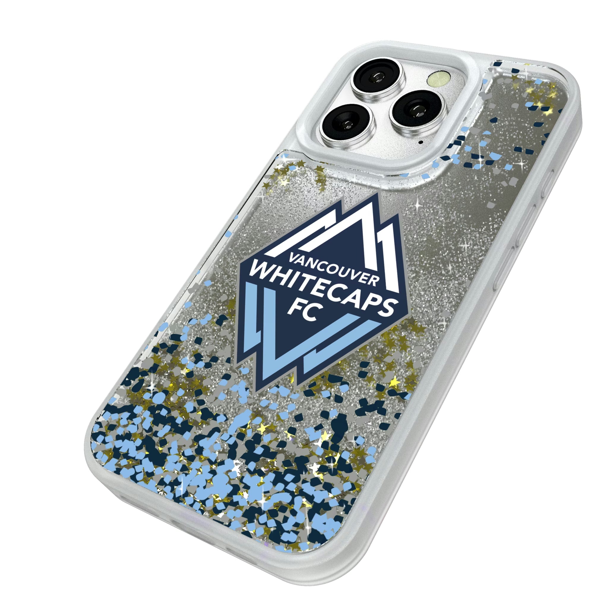 Vancouver Whitecaps Confetti iPhone Glitter Phone Case for Apple iPhone - Isometric View#Device_iPhone 16 Pro
