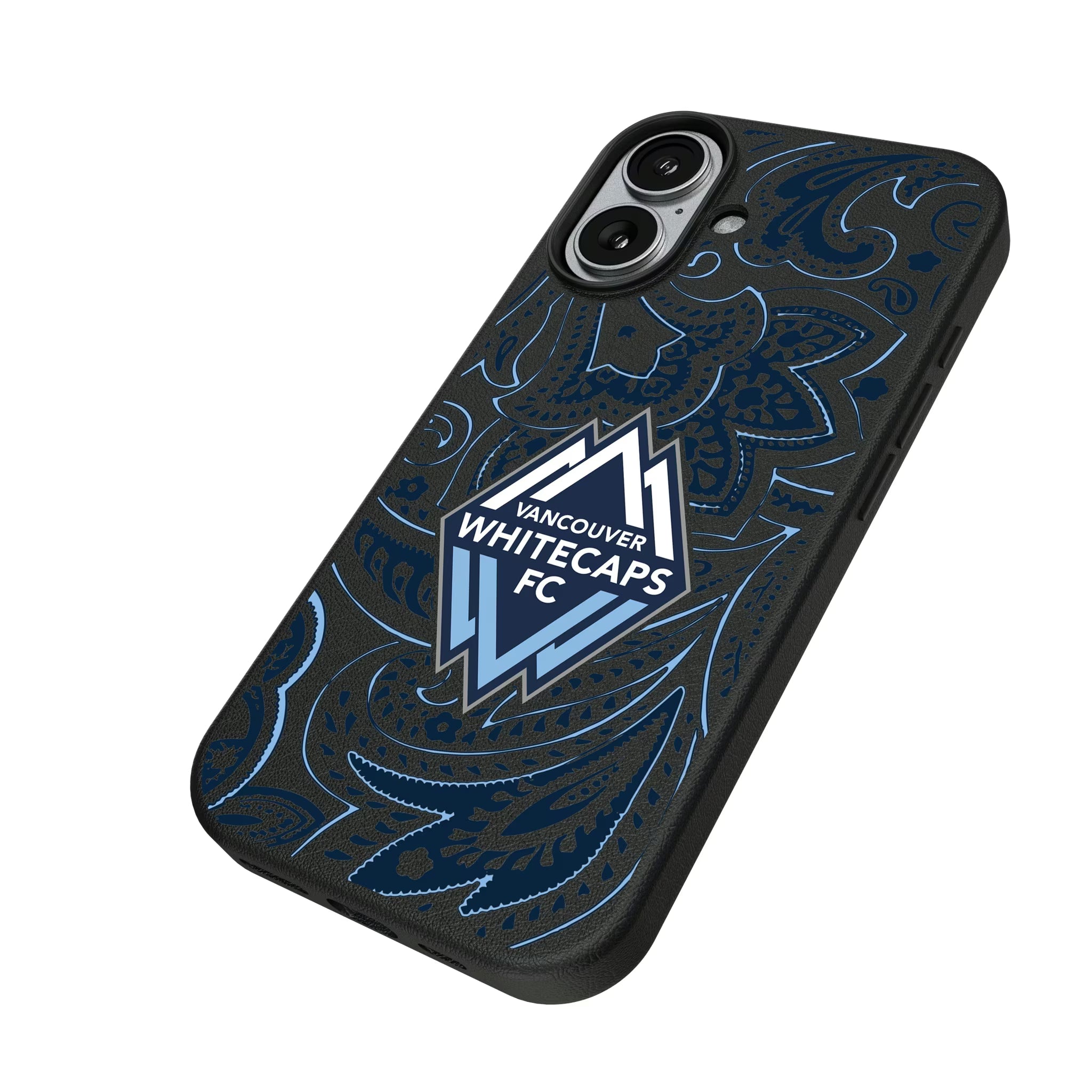 Vancouver Whitecaps Paisley iPhone MagSafe Compatible Phone Case for Apple iPhone - Isometric View#Device_iPhone 17