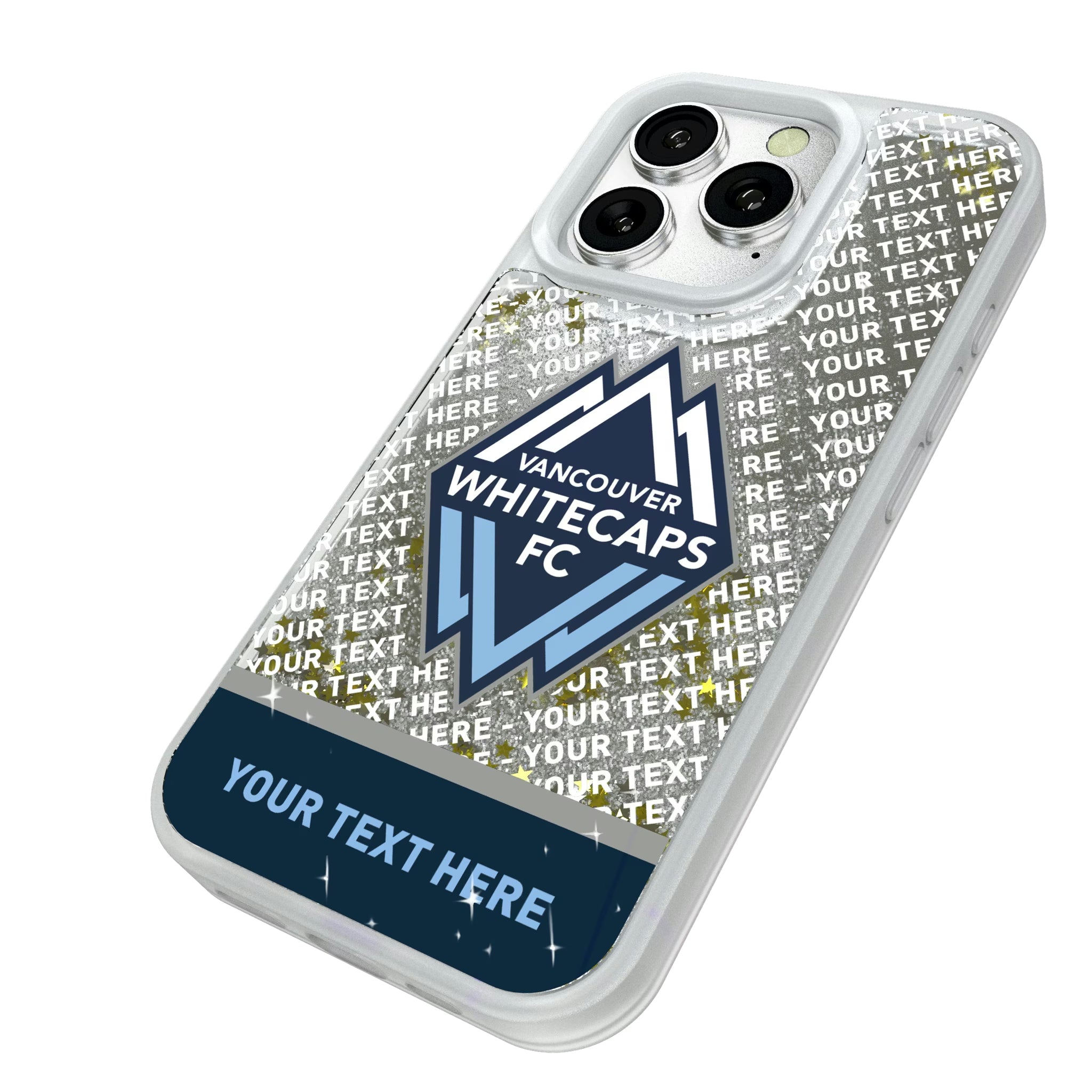 Vancouver Whitecaps Personalized EndZone Plus iPhone Glitter Phone Case for Apple iPhone - Isometric View#Device_iPhone 16 Pro