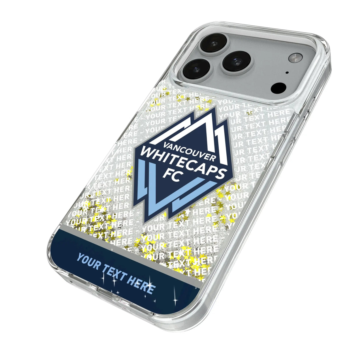 Vancouver Whitecaps Personalized EndZone Plus iPhone Glitter Phone Case for Apple iPhone - Isometric View#Device_iPhone 18 Pro
