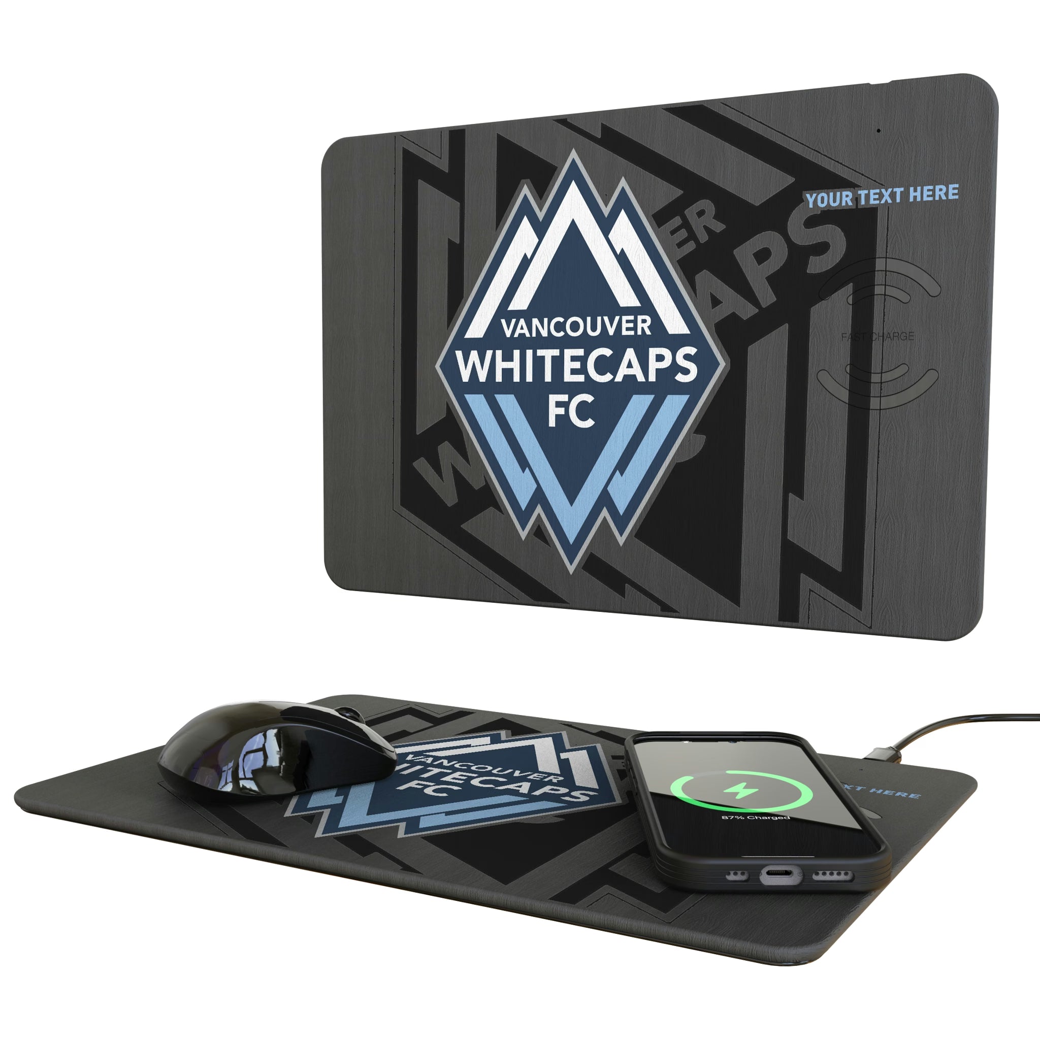 Vancouver Whitecaps Personalized Tilt 15-Watt Wireless Charger and Mouse Pad
