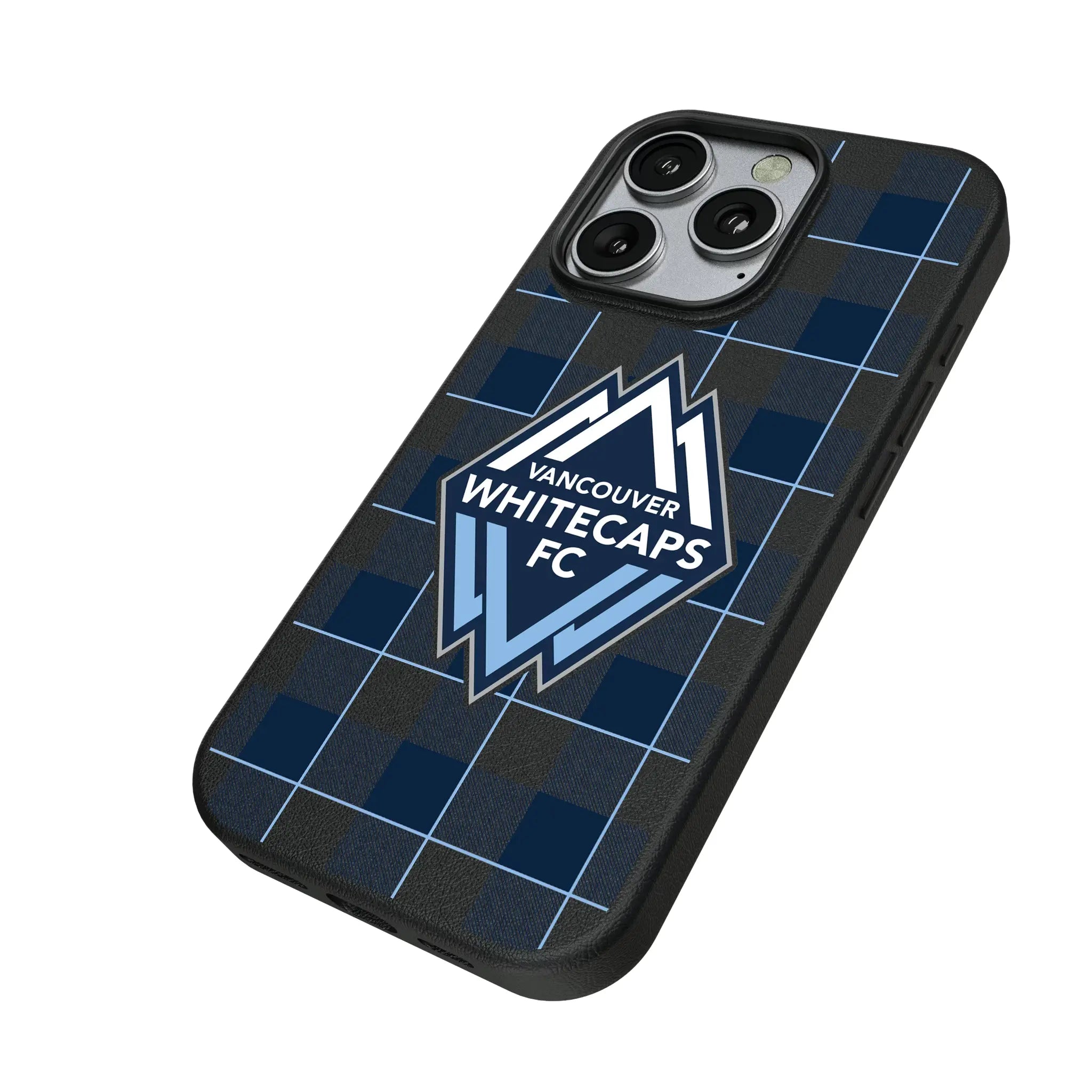 Vancouver Whitecaps Plaid iPhone MagSafe Compatible Phone Case for Apple iPhone - Isometric View