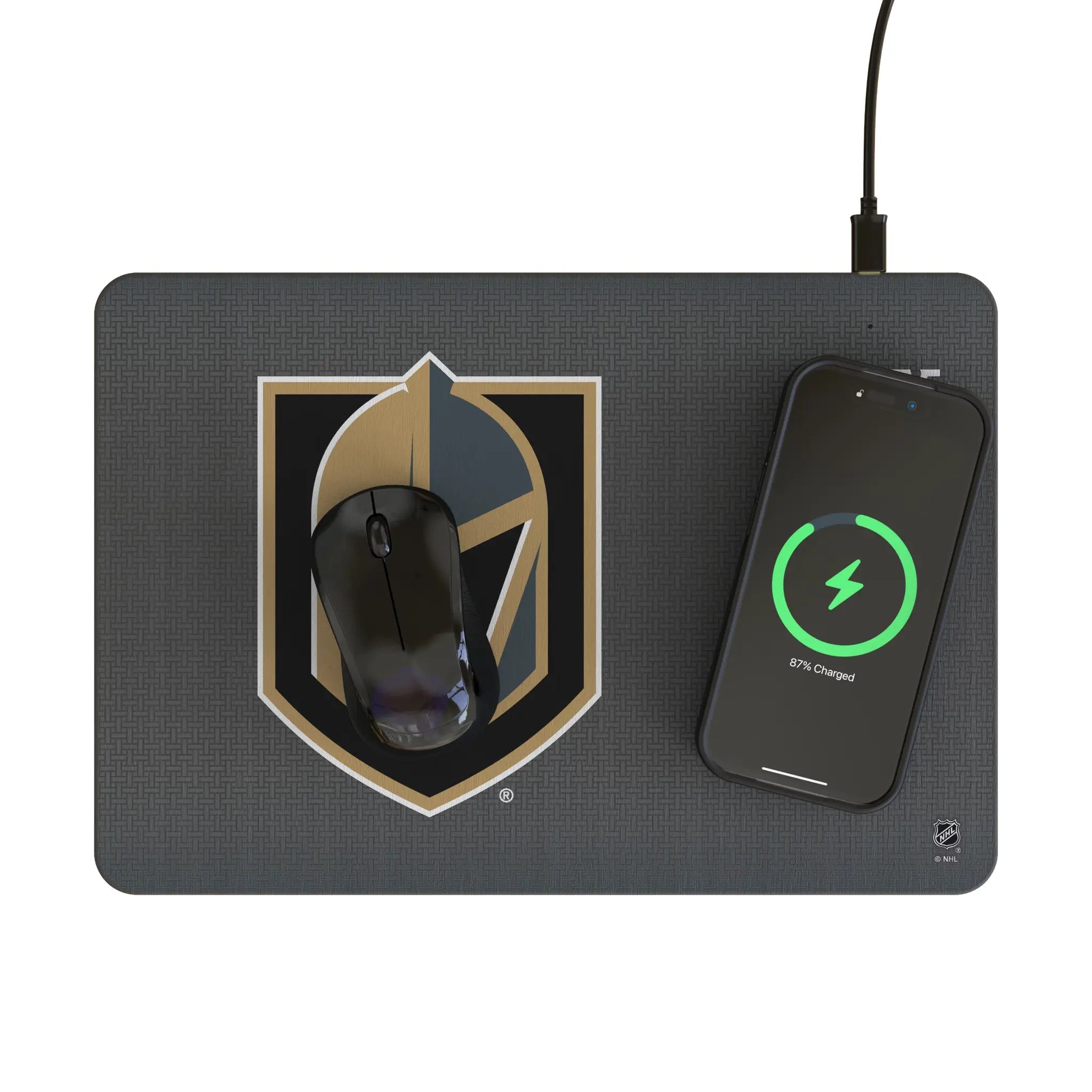 Vegas Golden Knights Linen 15-Watt Wireless Charger and Mouse Pad - Lifestyle