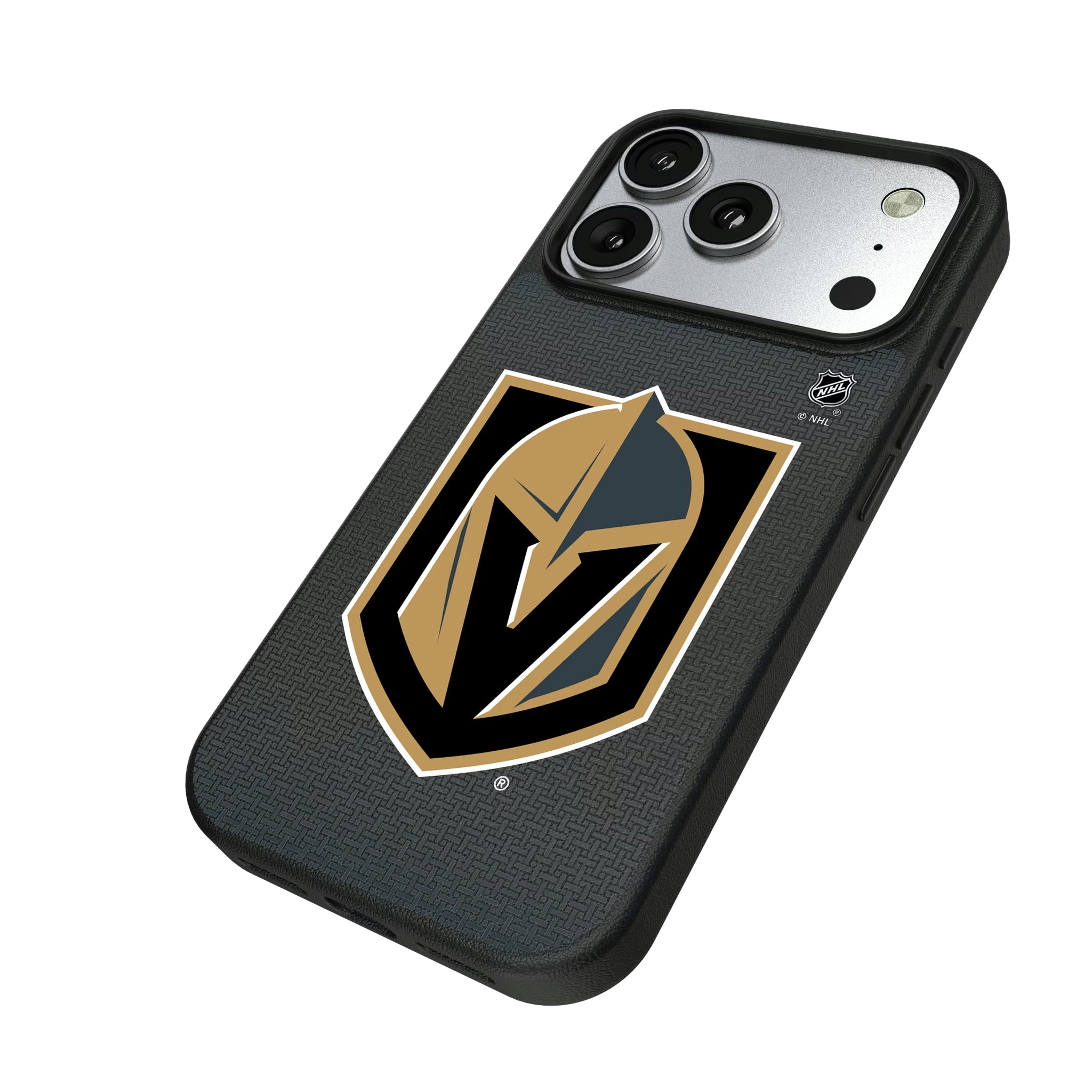 Vegas Golden Knights Linen iPhone MagSafe Compatible Phone Case for Apple iPhone - Isometric View#Device_iPhone 17 Pro