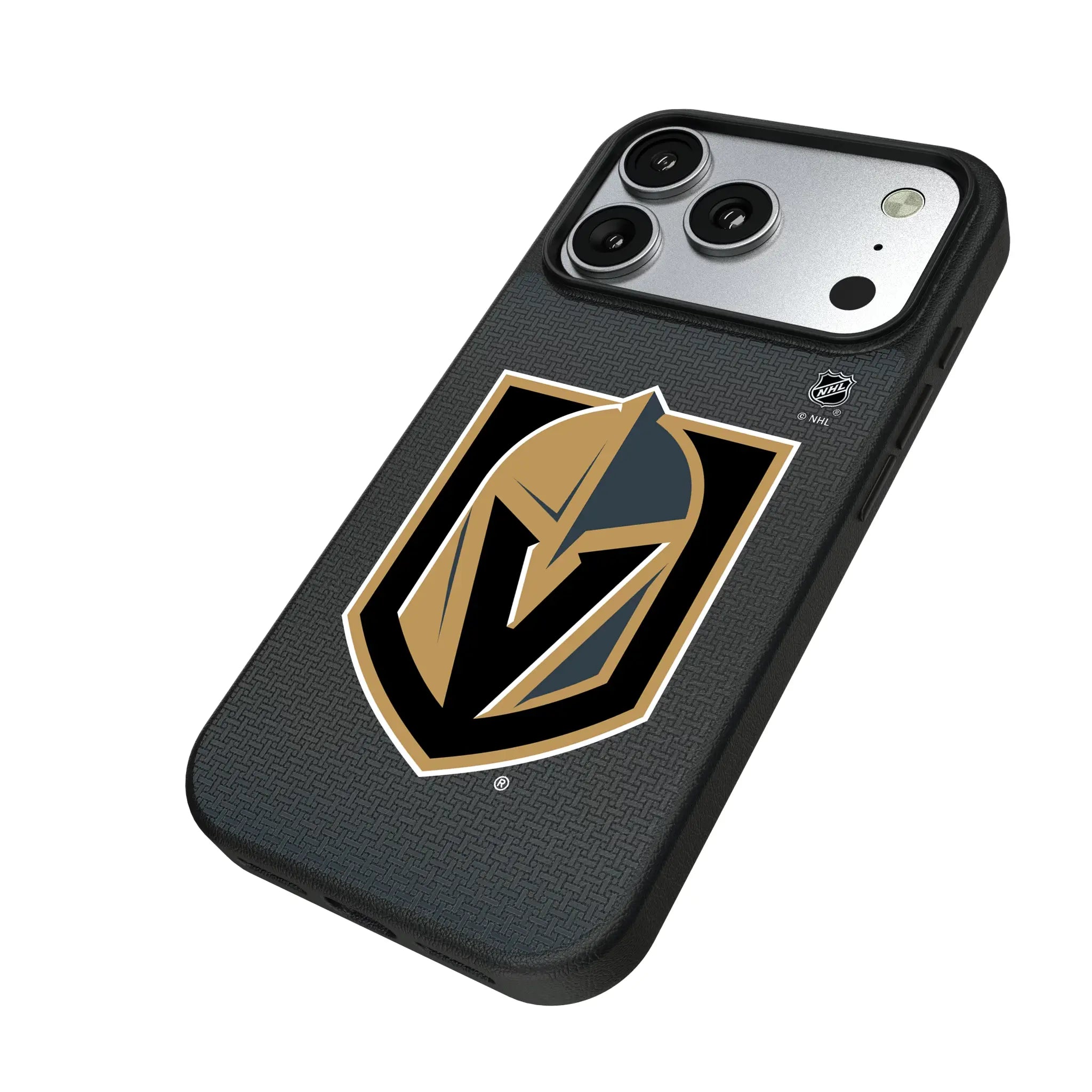 Vegas Golden Knights Linen iPhone MagSafe Compatible Phone Case for Apple iPhone - Isometric View#Device_iPhone 17 Pro