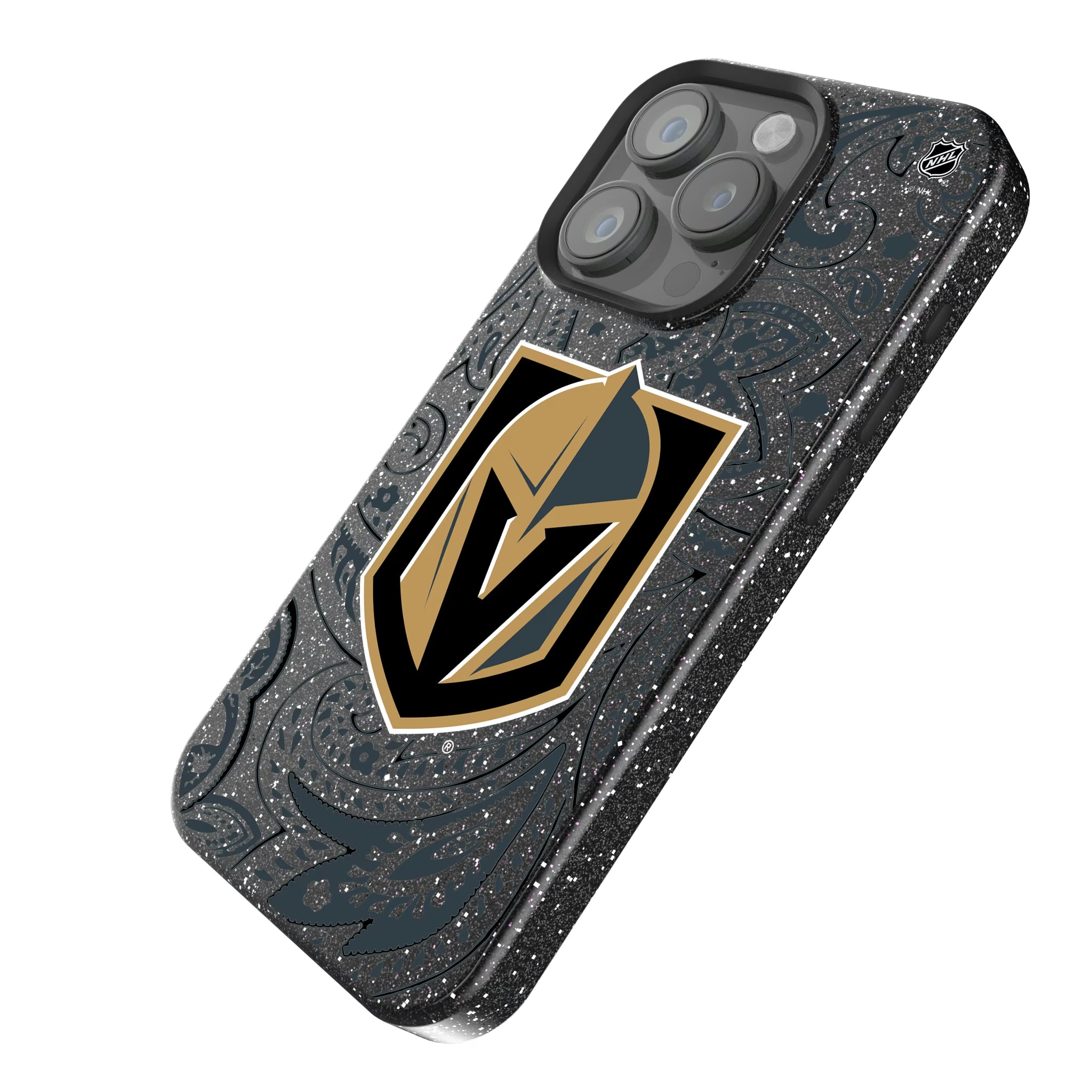 Vegas Golden Knights Paisley iPhone Bling Phone Case for Apple iPhone - Isometric View