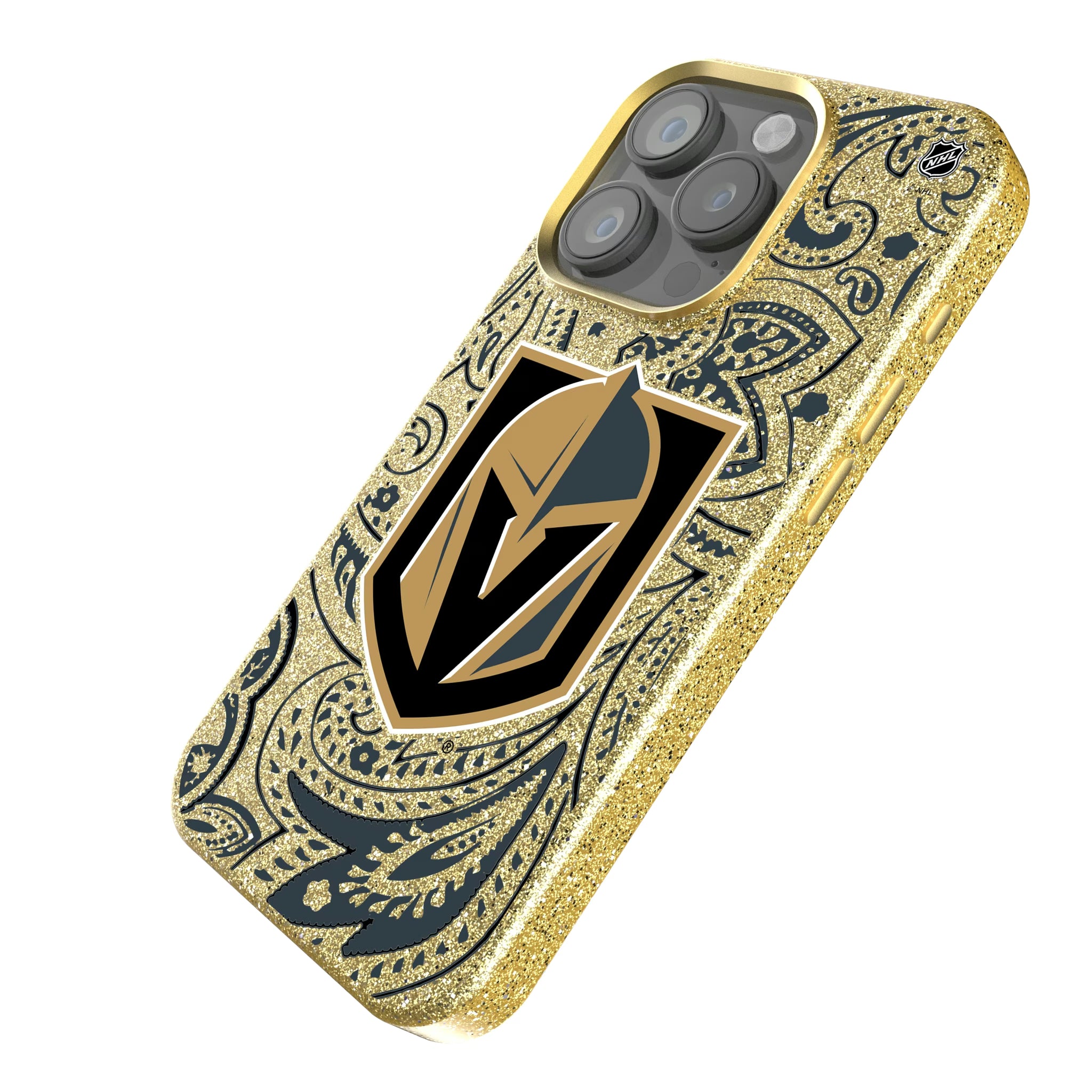 Vegas Golden Knights Paisley iPhone Bling Phone Case for Apple iPhone - Isometric View