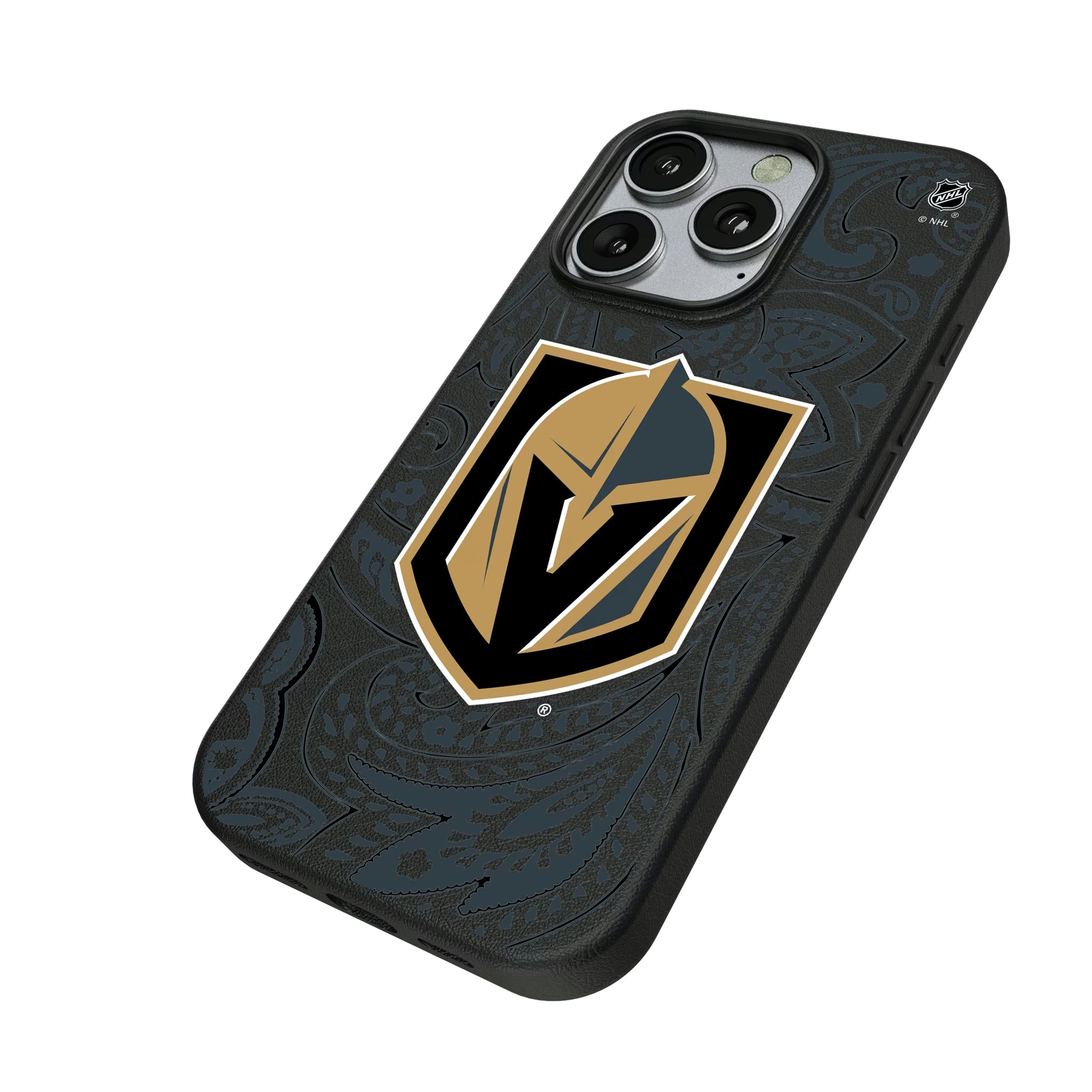 Vegas Golden Knights Paisley iPhone MagSafe Compatible Phone Case for Apple iPhone - Isometric View