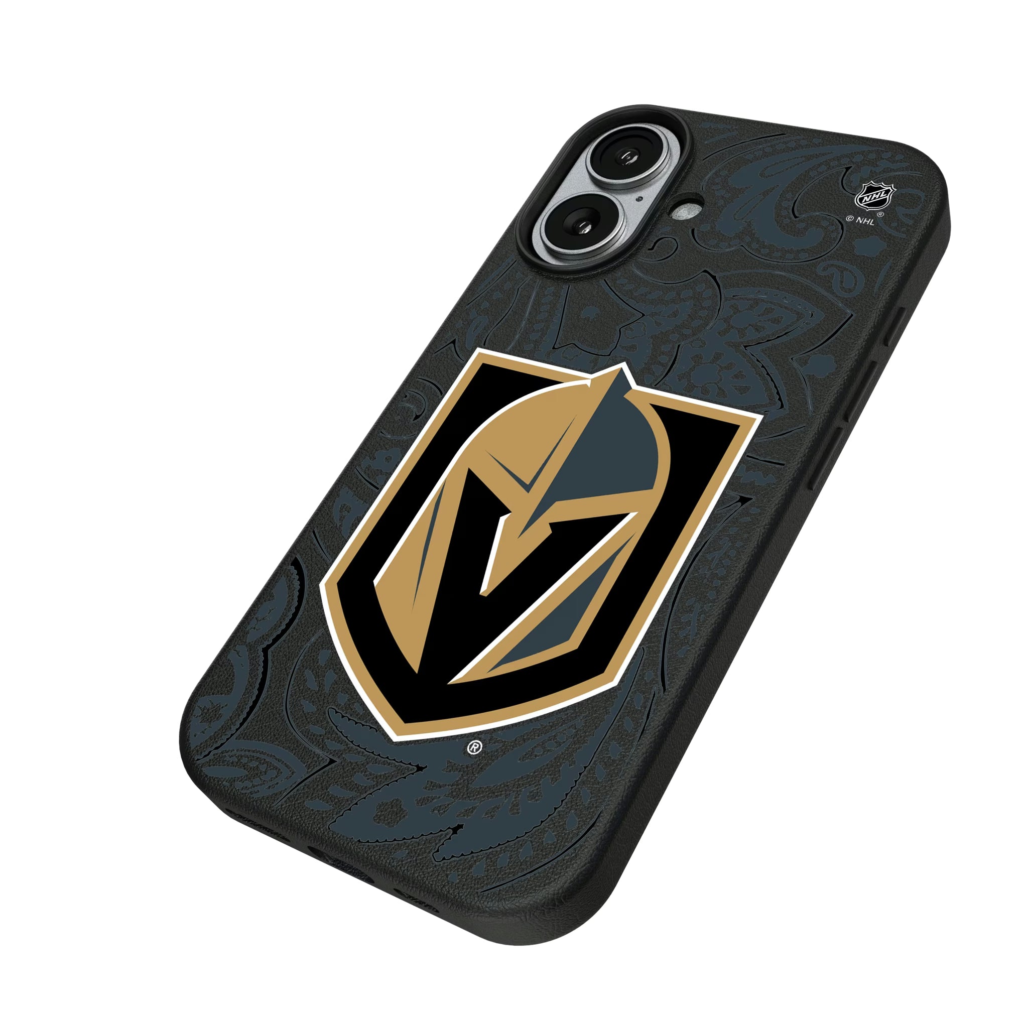 Vegas Golden Knights Paisley iPhone MagSafe Compatible Phone Case for Apple iPhone - Isometric View#Device_iPhone 17