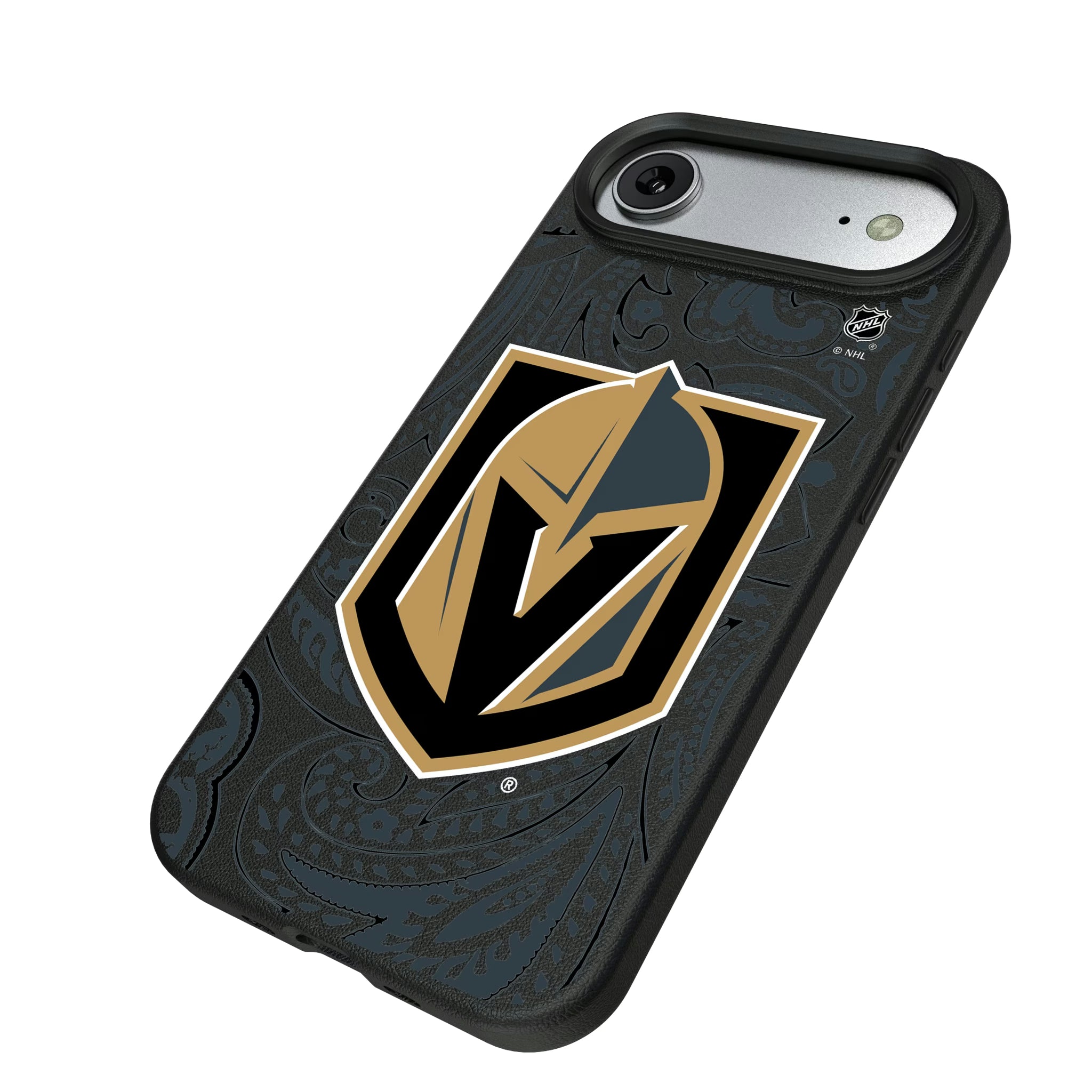 Vegas Golden Knights Paisley iPhone MagSafe Compatible Phone Case for Apple iPhone - Isometric View#Device_iPhone Air