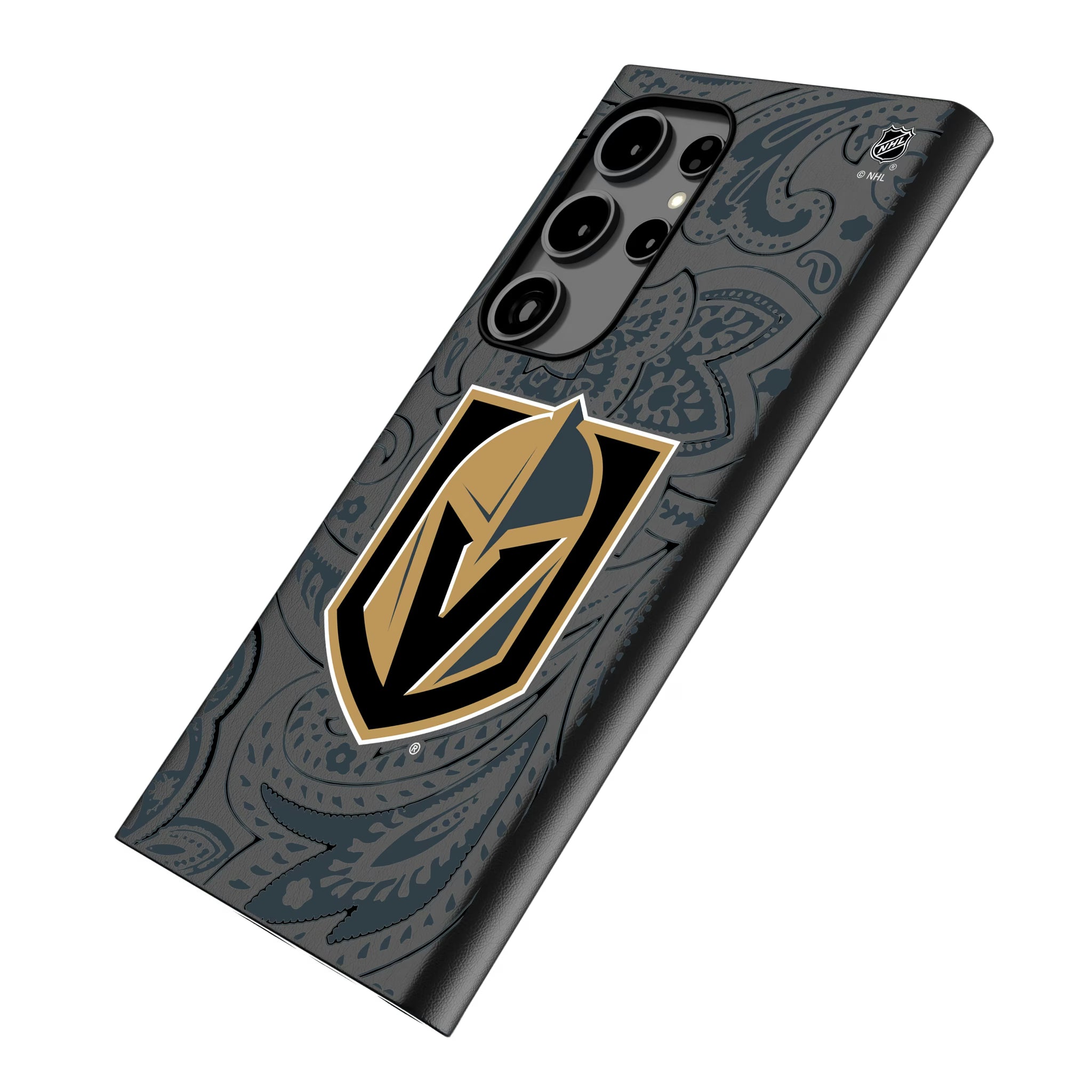Vegas Golden Knights Paisley Galaxy MagSafe Compatible Phone Case for Samsung Galaxy - Isometric View
