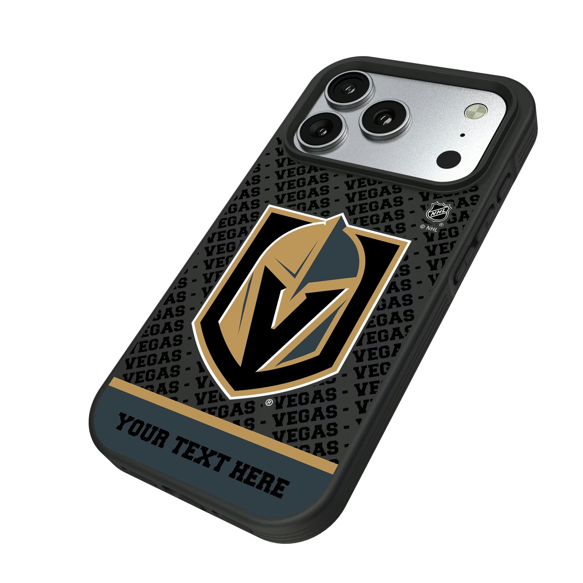 Vegas Golden Knights Personalized EndZone Plus iPhone Bump Phone Case for Apple iPhone - Isometric View#Device_iPhone 17 Pro