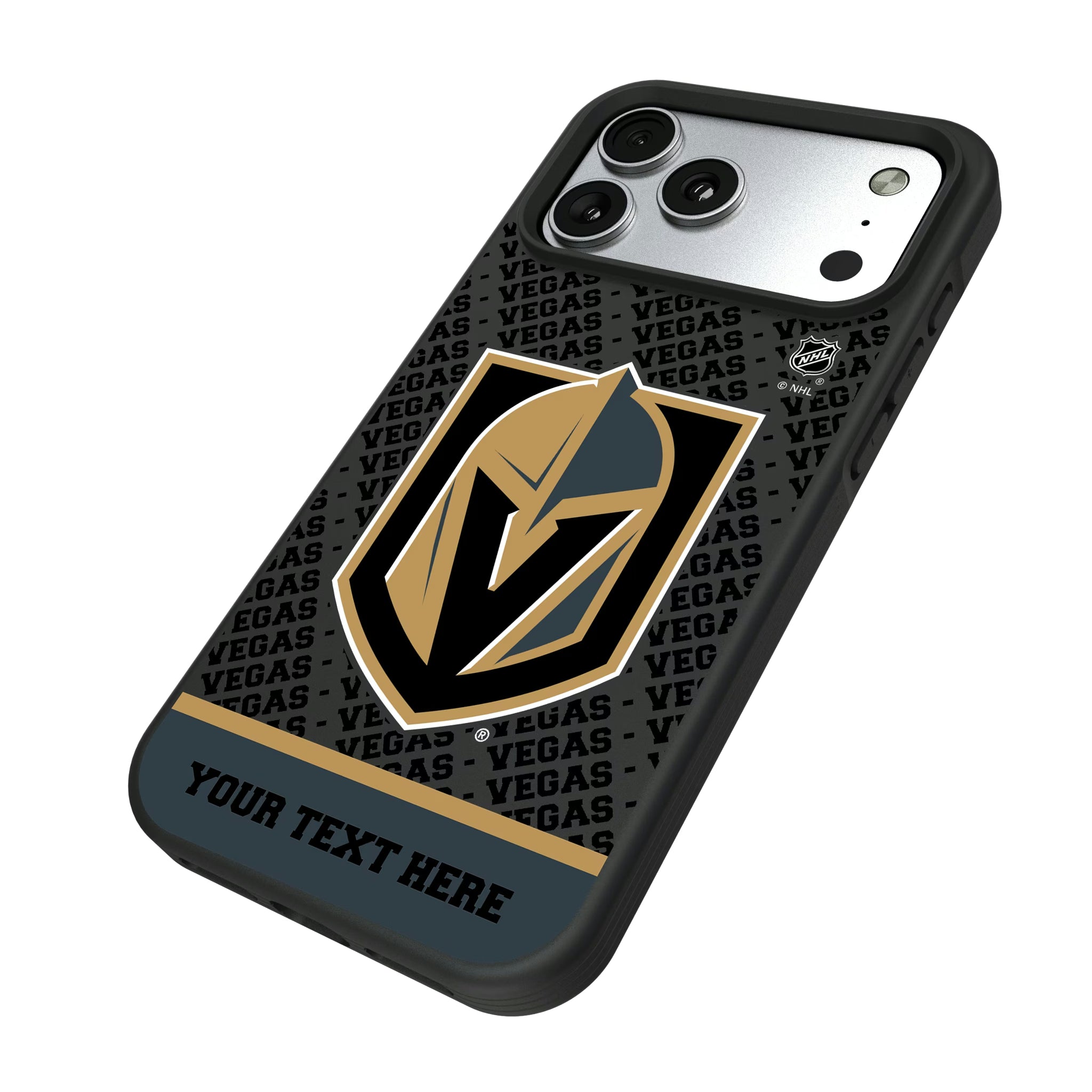 Vegas Golden Knights Personalized EndZone Plus iPhone Bump Phone Case for Apple iPhone - Isometric View#Device_iPhone 17 Pro Max