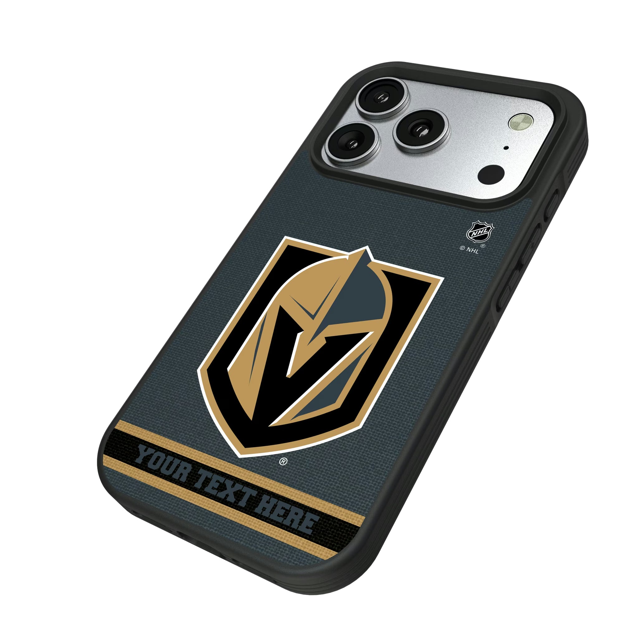Vegas Golden Knights Personalized Stripe iPhone Bump Phone Case for Apple iPhone - Isometric View#Device_iPhone 17 Pro