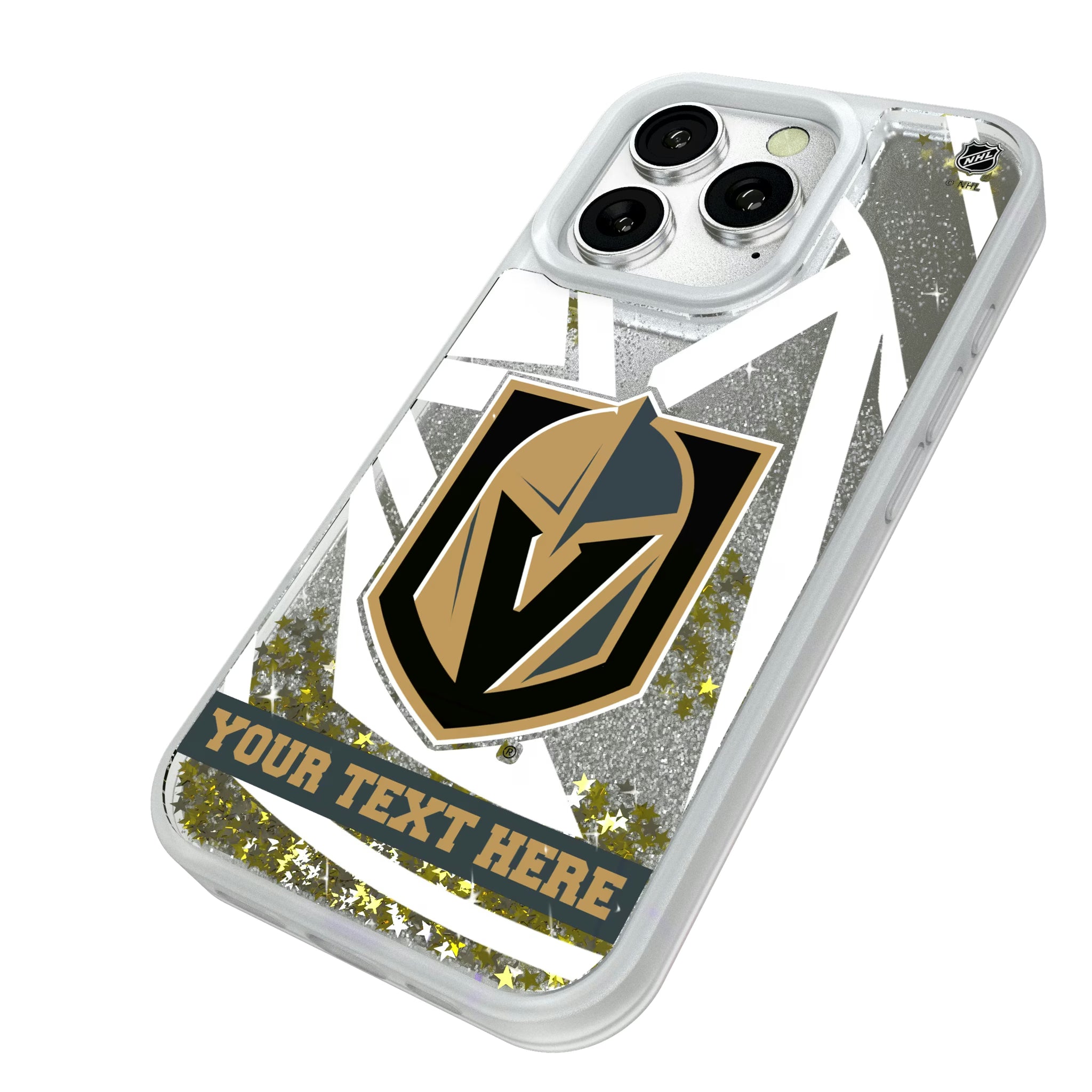 Vegas Golden Knights Personalized Tilt iPhone Glitter Phone Case for Apple iPhone - Isometric View#Device_iPhone 16 Pro