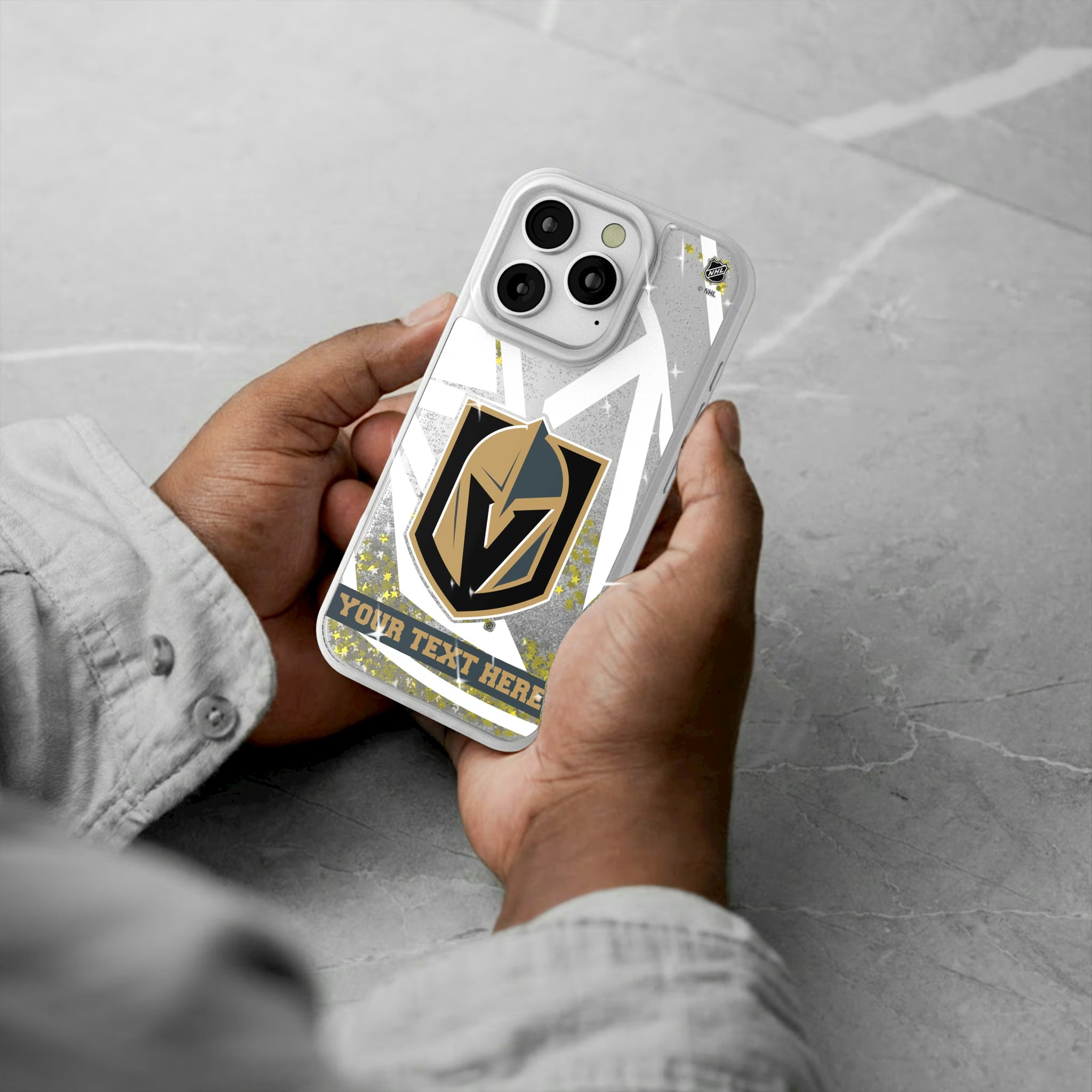 Vegas Golden Knights Personalized Tilt iPhone Glitter Phone Case for Apple iPhone - Lifestyle#Device_iPhone 16 Pro
