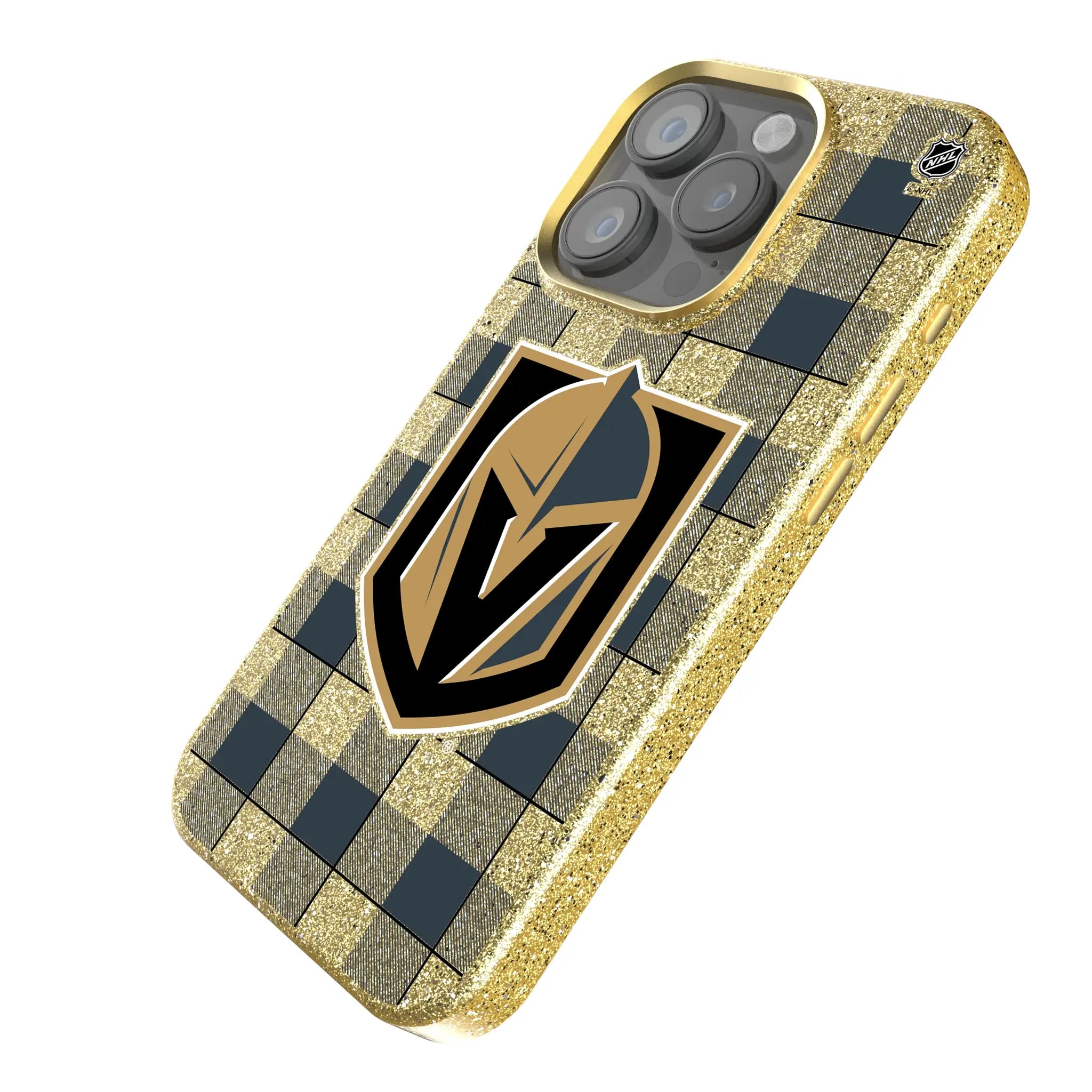 Vegas Golden Knights Plaid iPhone Bling Phone Case for Apple iPhone - Isometric View