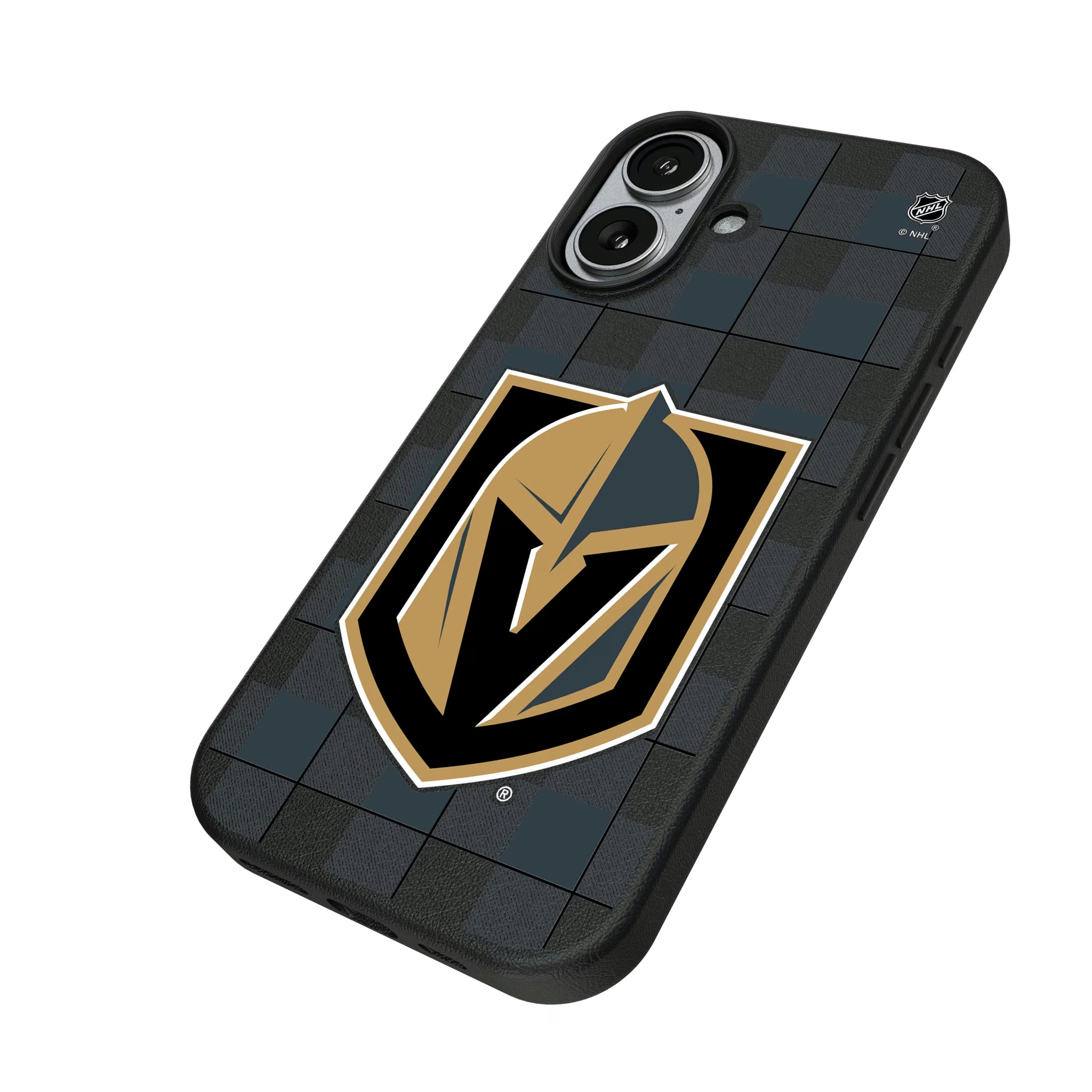 Vegas Golden Knights Plaid iPhone MagSafe Compatible Phone Case for Apple iPhone - Isometric View#Device_iPhone 17
