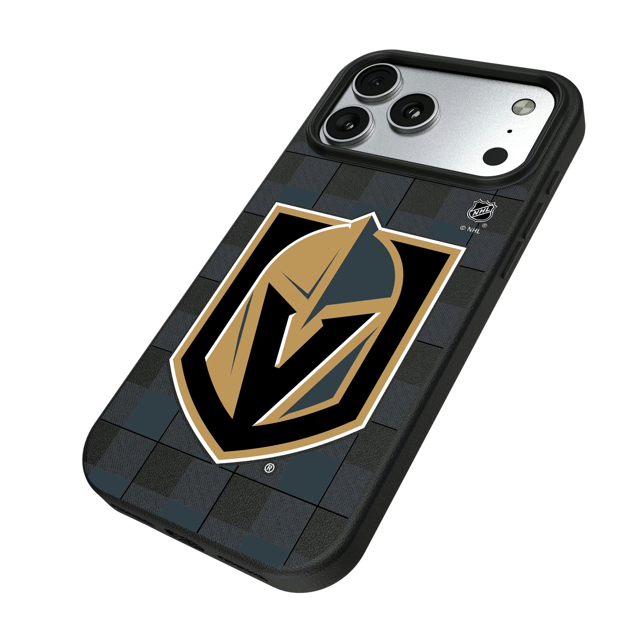 Vegas Golden Knights Plaid iPhone MagSafe Compatible Phone Case for Apple iPhone - Isometric View#Device_iPhone 17 Pro Max
