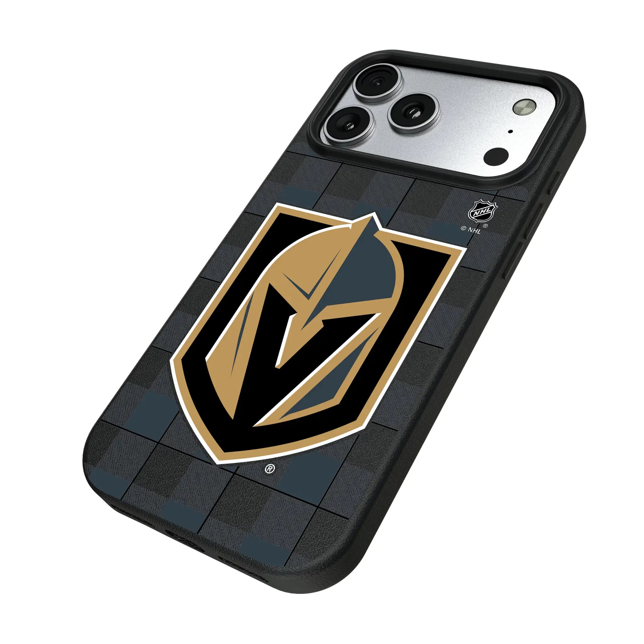 Vegas Golden Knights Plaid iPhone MagSafe Compatible Phone Case for Apple iPhone - Isometric View#Device_iPhone 17 Pro Max