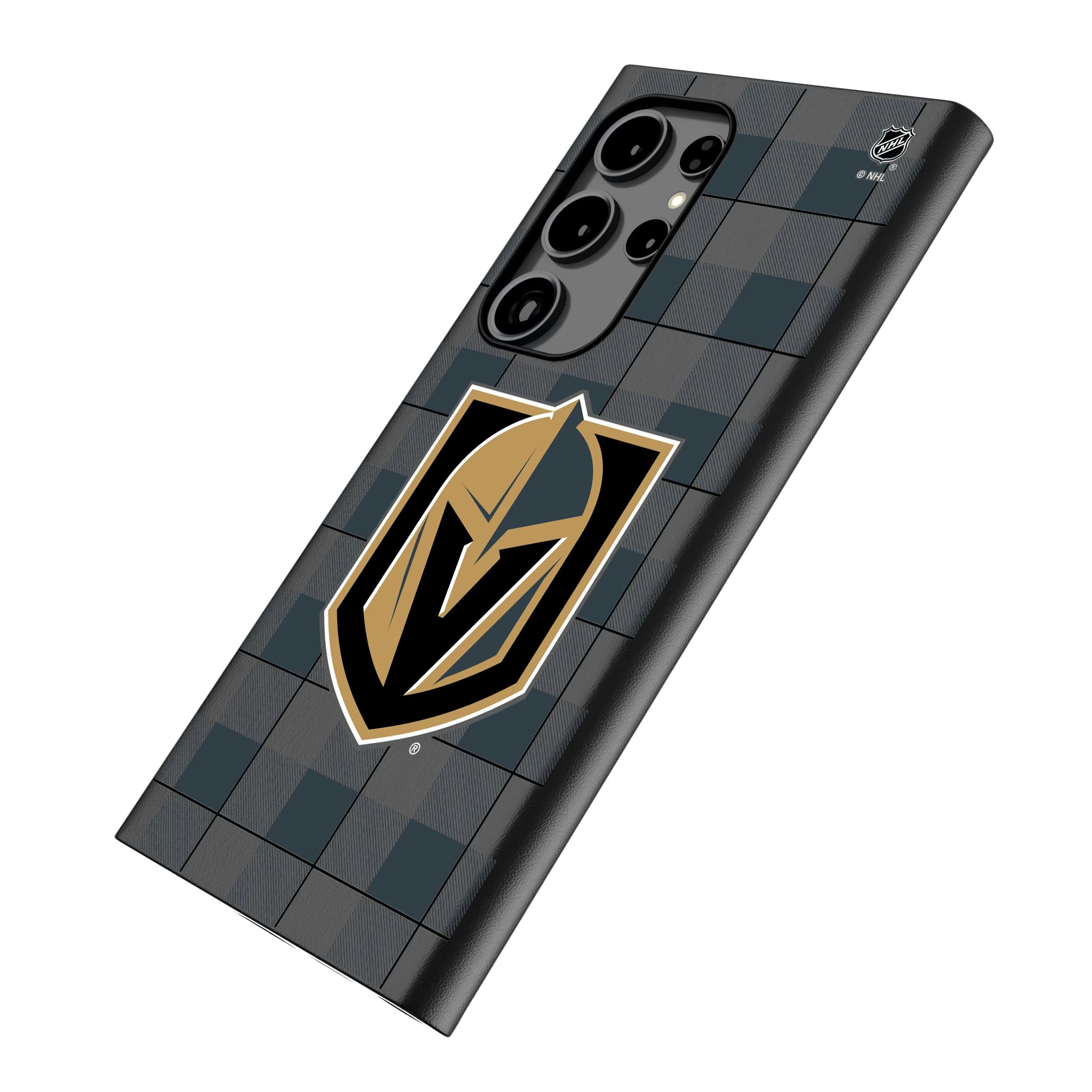 Vegas Golden Knights Plaid Galaxy MagSafe Compatible Phone Case for Samsung Galaxy - Isometric View