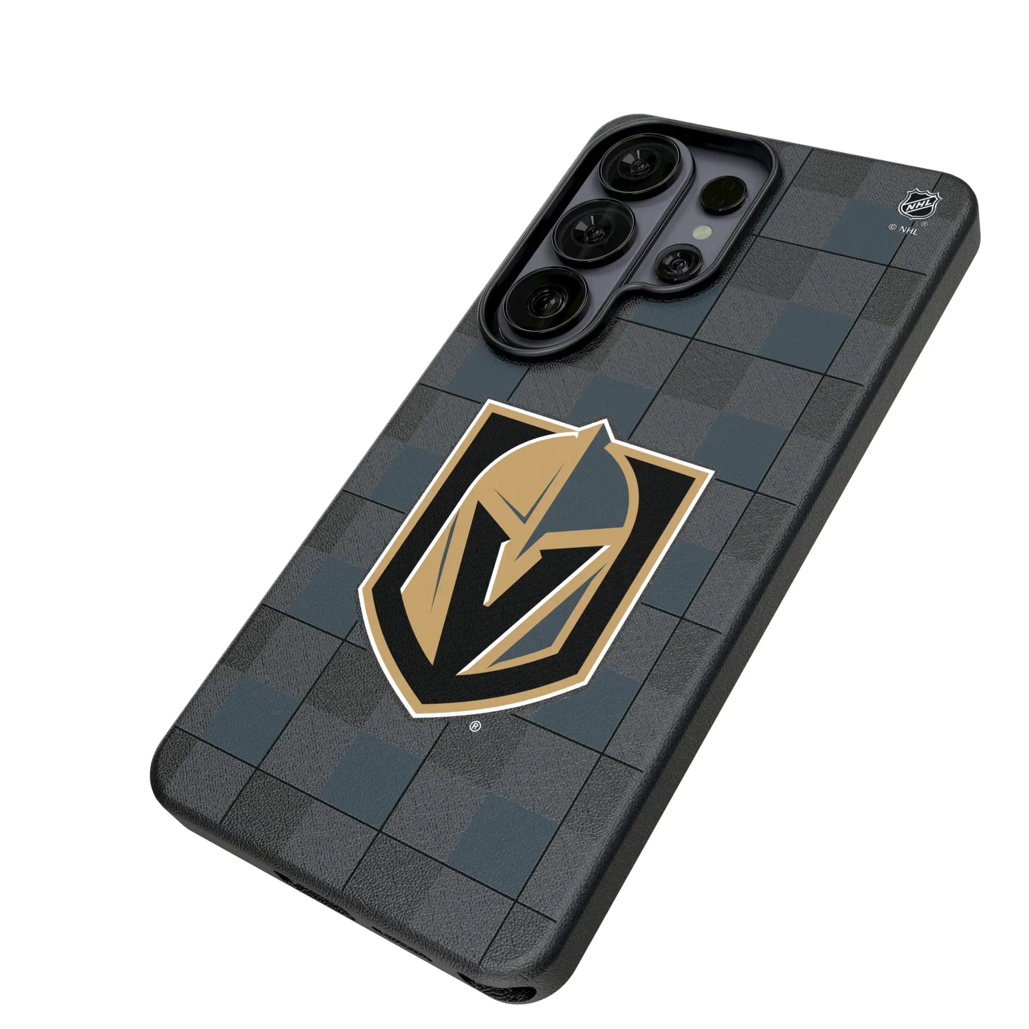 Vegas Golden Knights Plaid Galaxy MagSafe Compatible Phone Case for Samsung Galaxy - Isometric View#Device_Galaxy S26 Ultra
