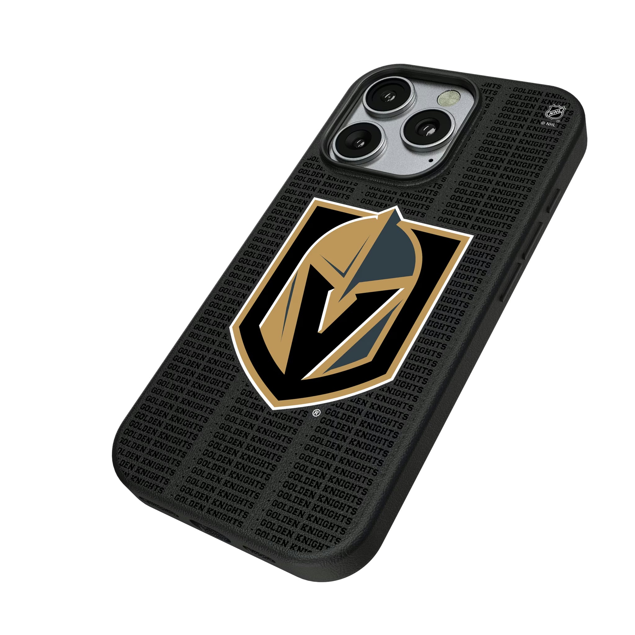 Vegas Golden Knights Text Backdrop iPhone MagSafe Compatible Phone Case for Apple iPhone - Isometric View