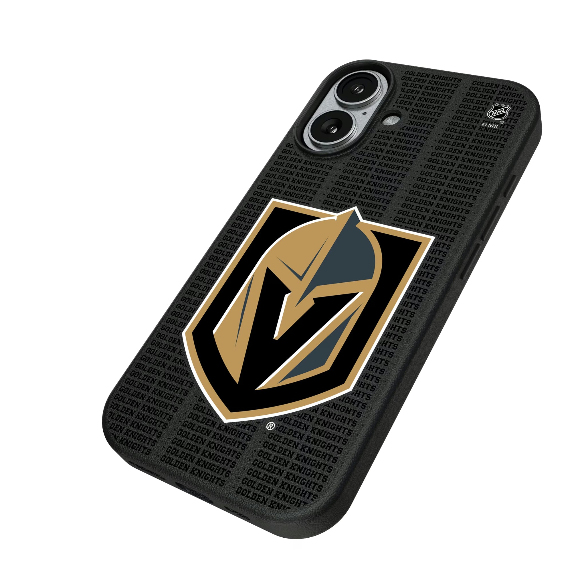 Vegas Golden Knights Text Backdrop iPhone MagSafe Compatible Phone Case for Apple iPhone - Isometric View#Device_iPhone 17