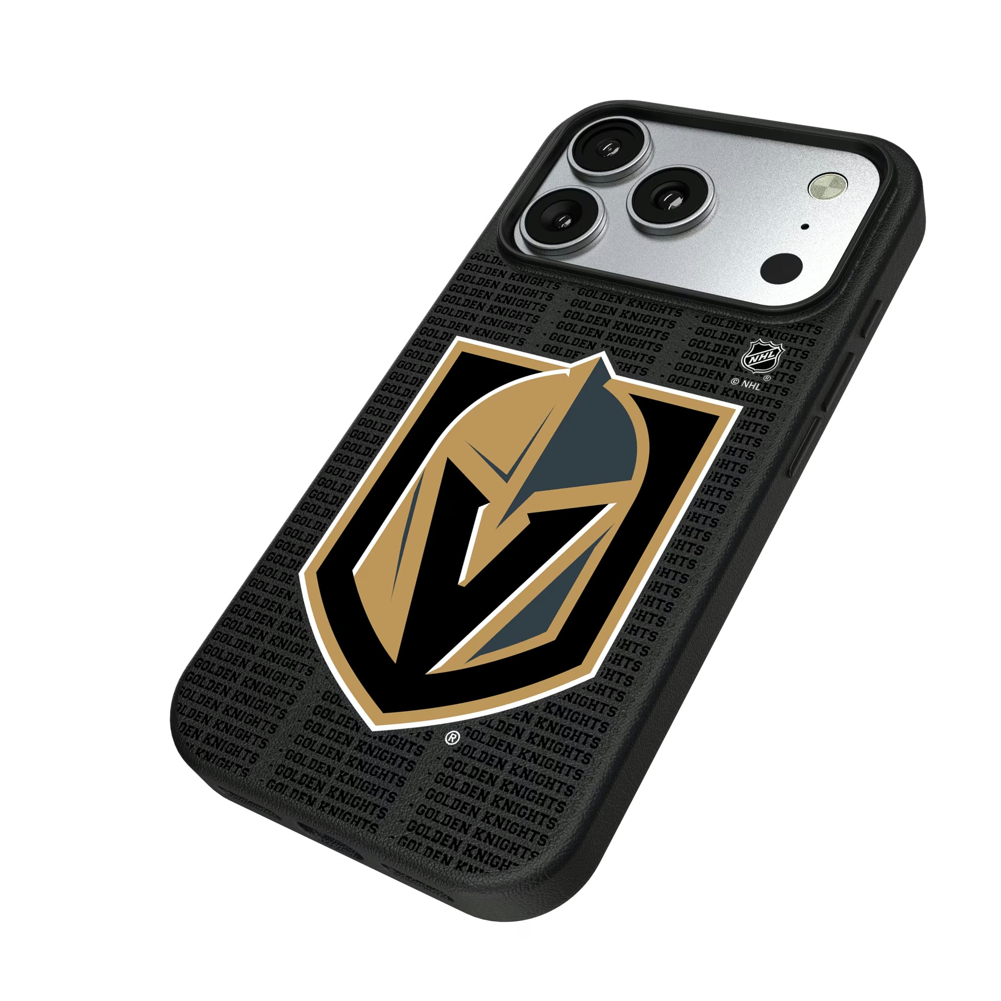 Vegas Golden Knights Text Backdrop iPhone MagSafe Compatible Phone Case for Apple iPhone - Isometric View#Device_iPhone 17 Pro