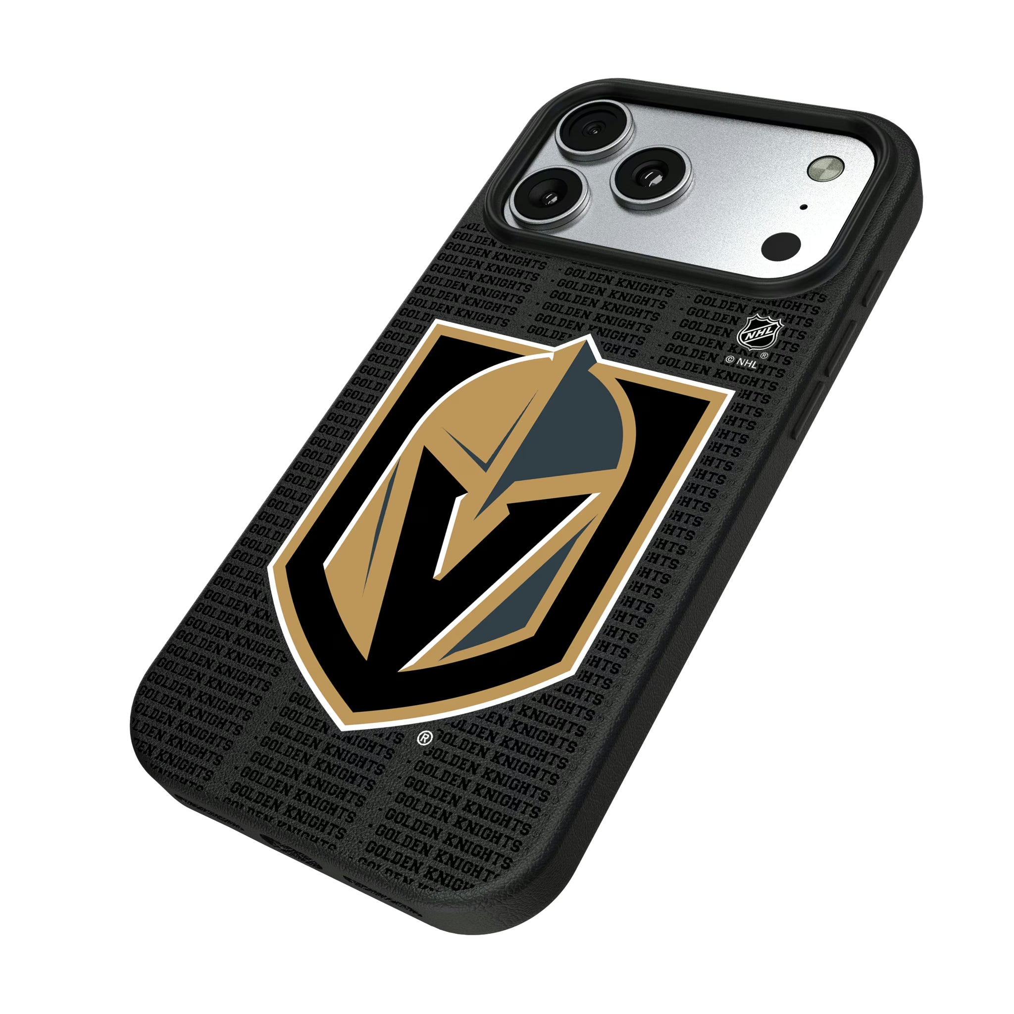 Vegas Golden Knights Text Backdrop iPhone MagSafe Compatible Phone Case for Apple iPhone - Isometric View#Device_iPhone 17 Pro Max