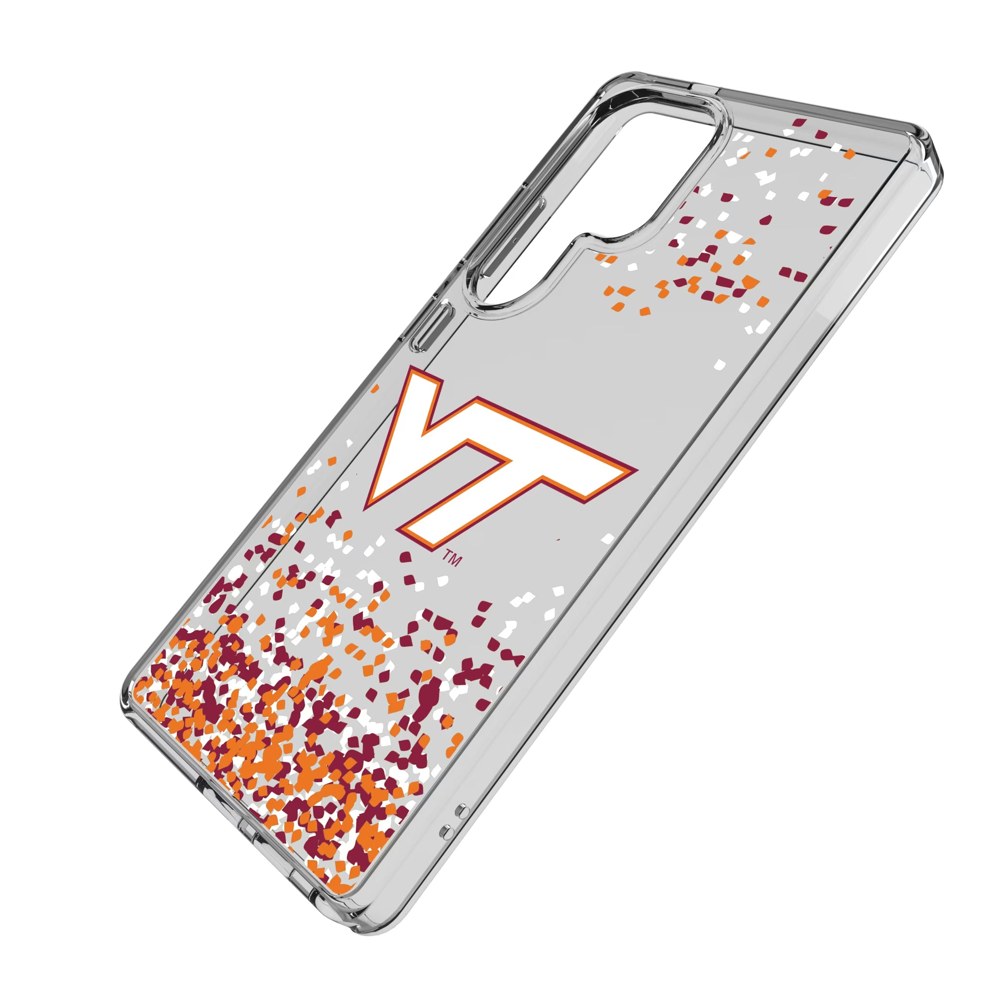Virginia Tech Hokies Confetti Galaxy Clear Phone Case for Samsung Galaxy - Isometric View