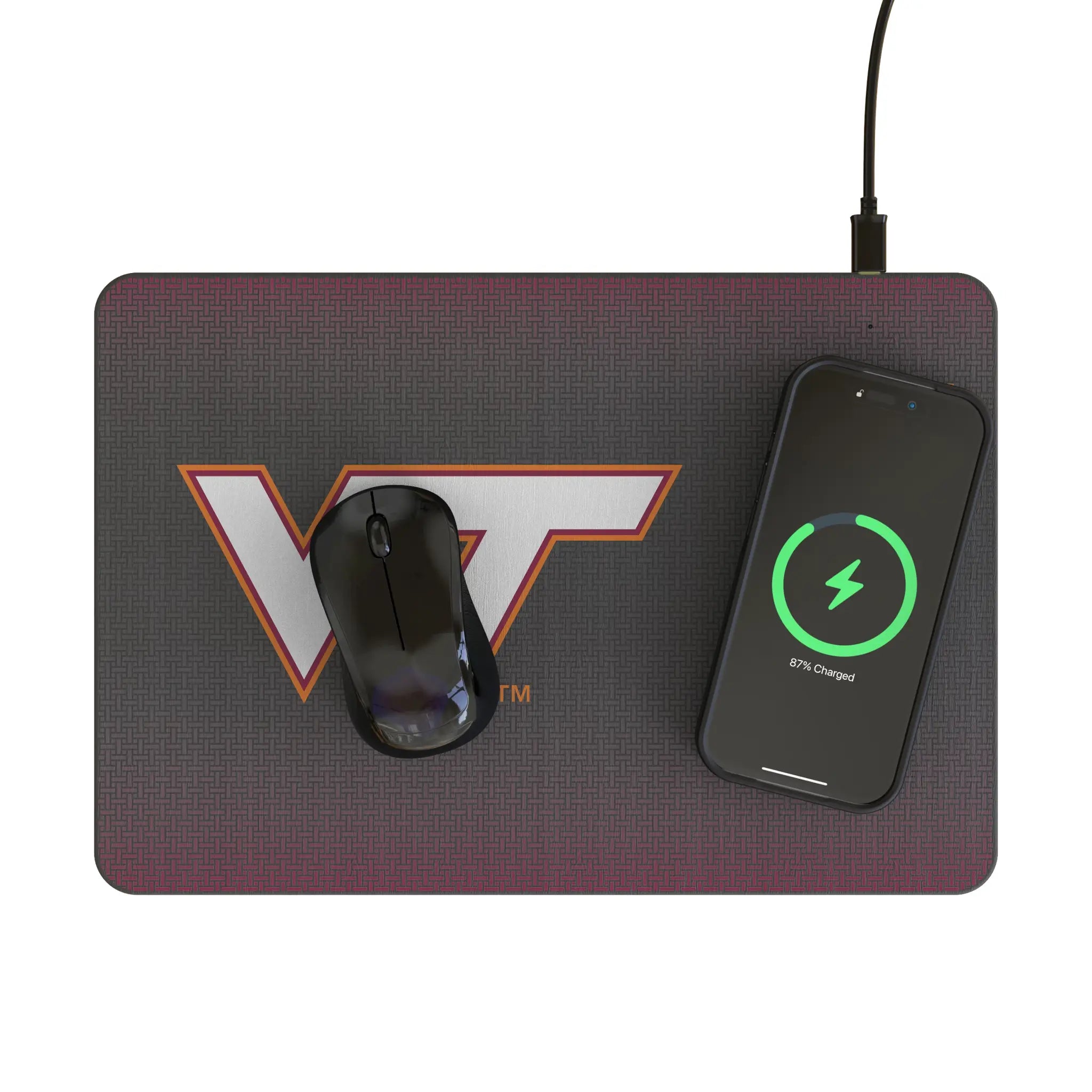 Virginia Tech Hokies Linen 15-Watt Wireless Charger and Mouse Pad - Lifestyle
