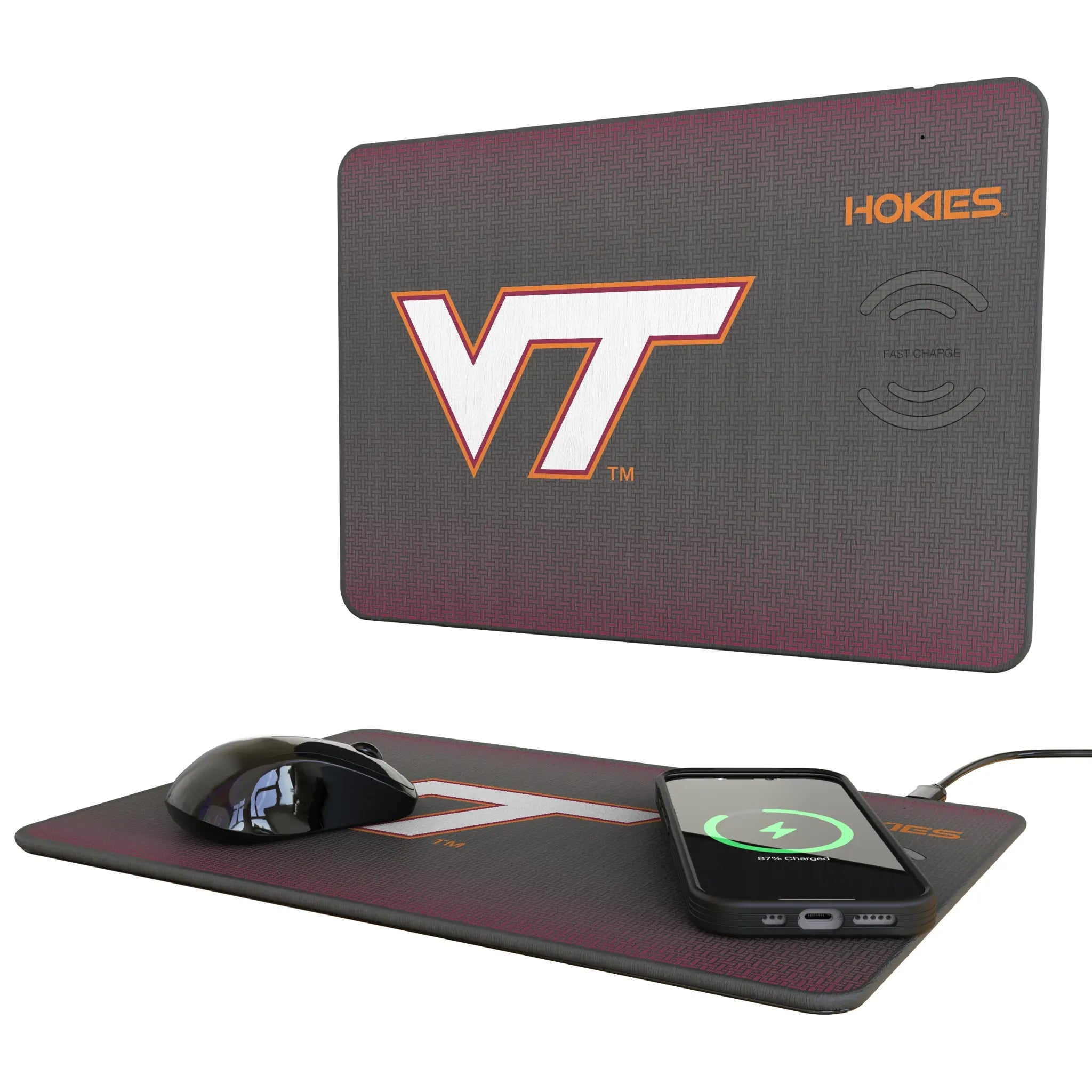 Virginia Tech Hokies Linen 15-Watt Wireless Charger and Mouse Pad