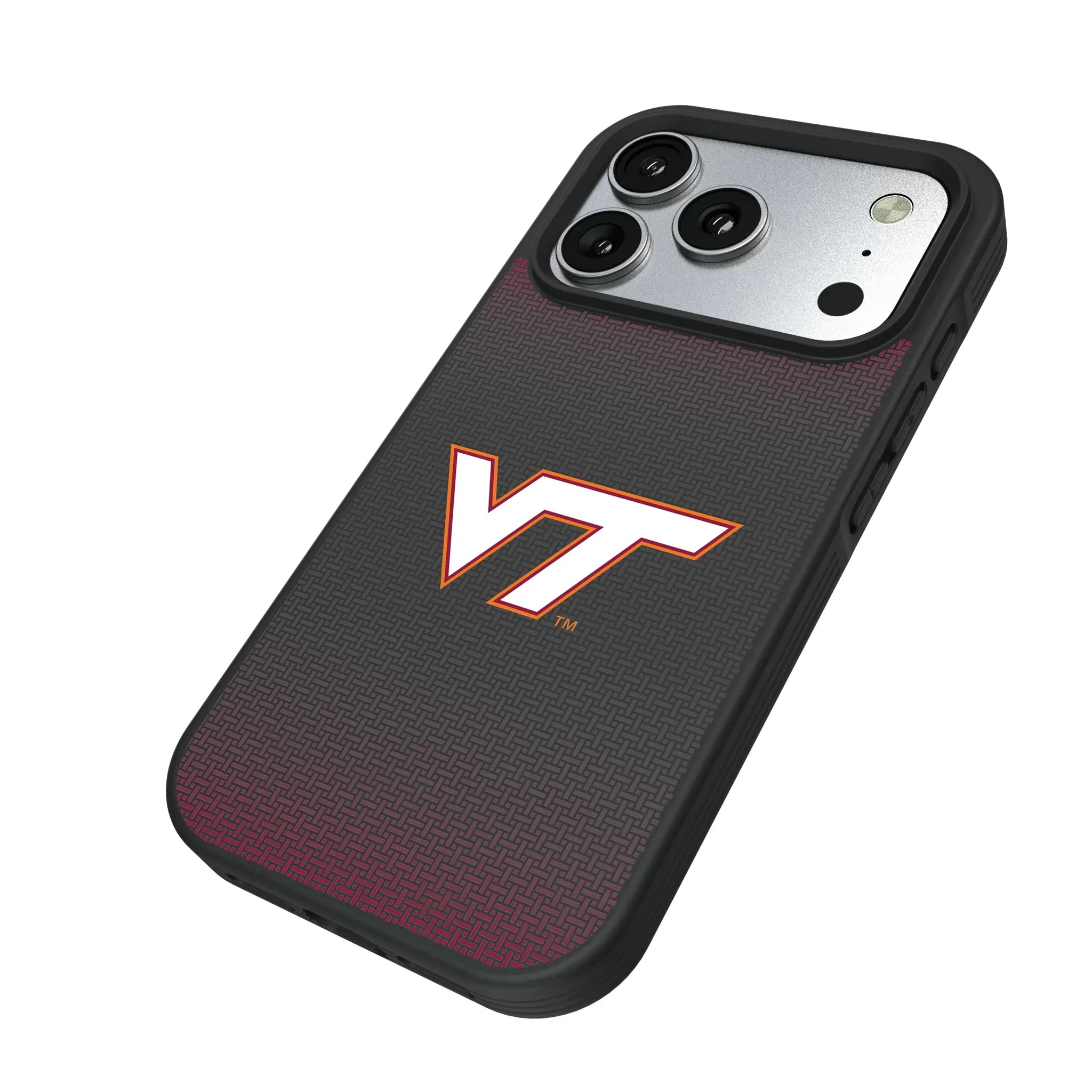 Virginia Tech Hokies Linen iPhone Bump Phone Case for Apple iPhone - Isometric View#Device_iPhone 17 Pro