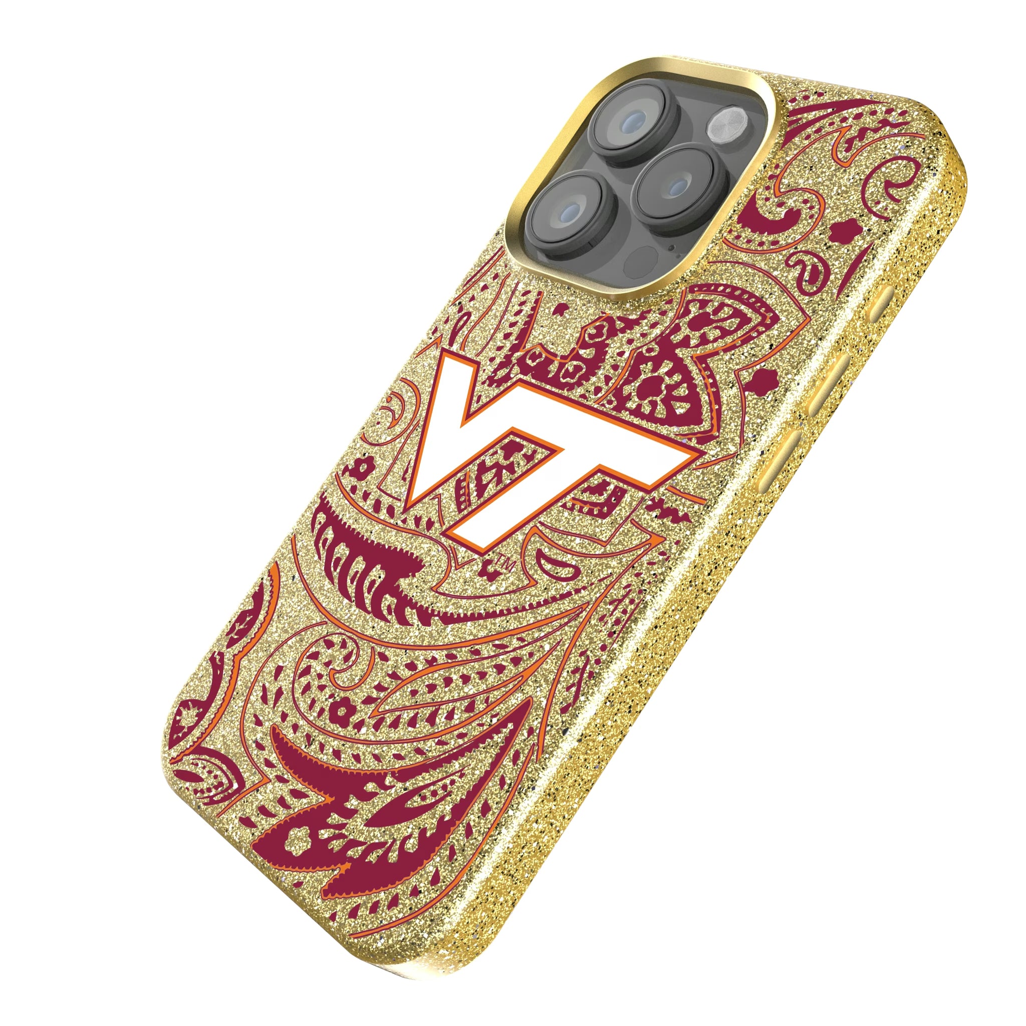 Virginia Tech Hokies Paisley iPhone Bling Phone Case for Apple iPhone - Isometric View