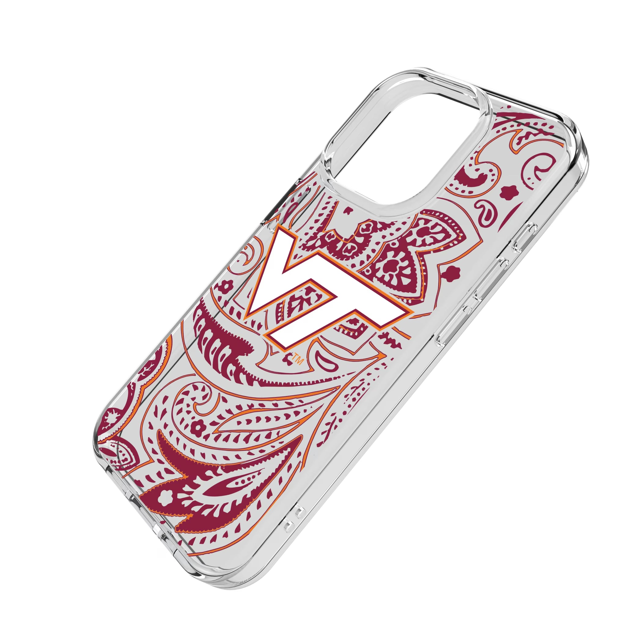 Virginia Tech Hokies Paisley iPhone Clear Phone Case for Apple iPhone - Isometric View
