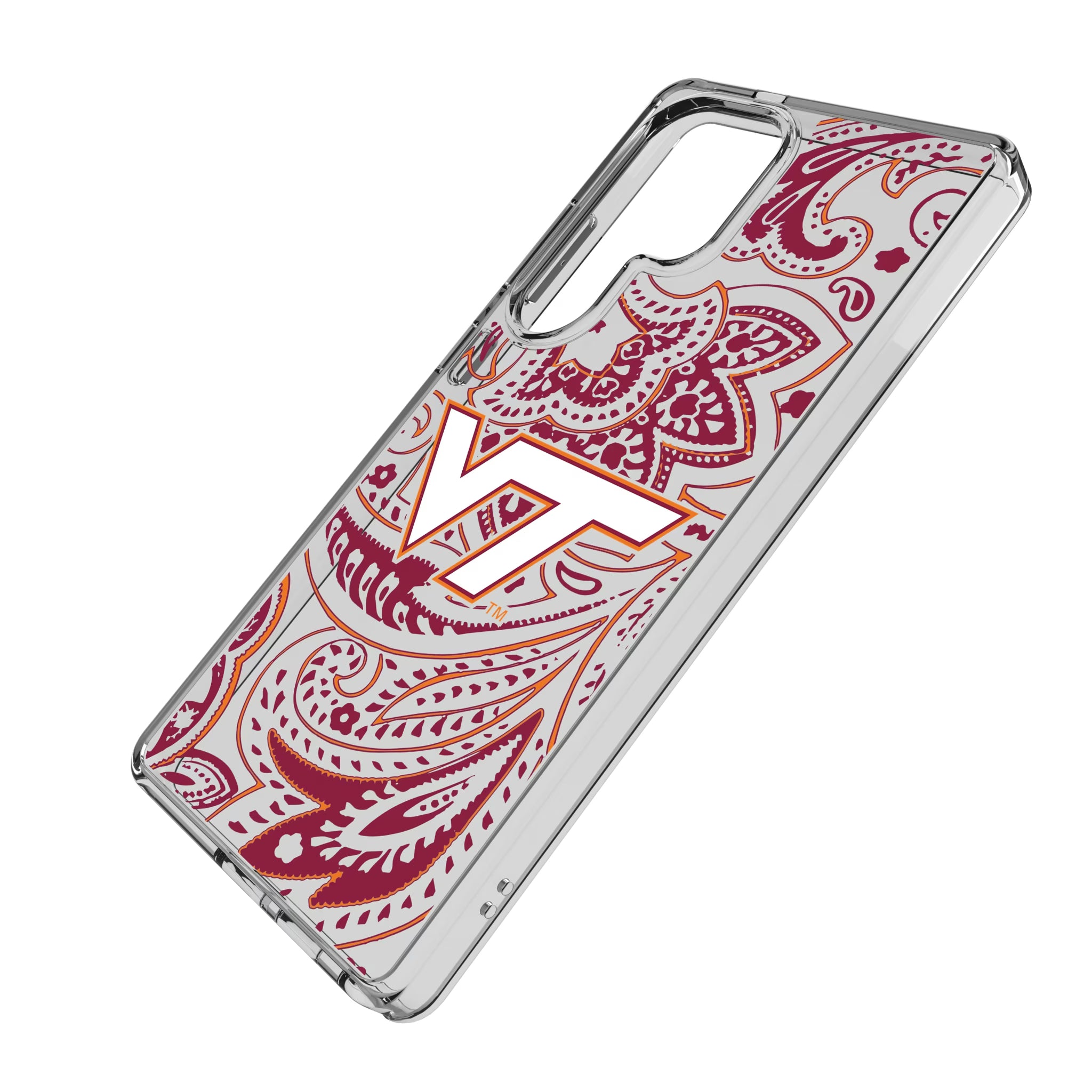 Virginia Tech Hokies Paisley Galaxy Clear Phone Case for Samsung Galaxy - Isometric View