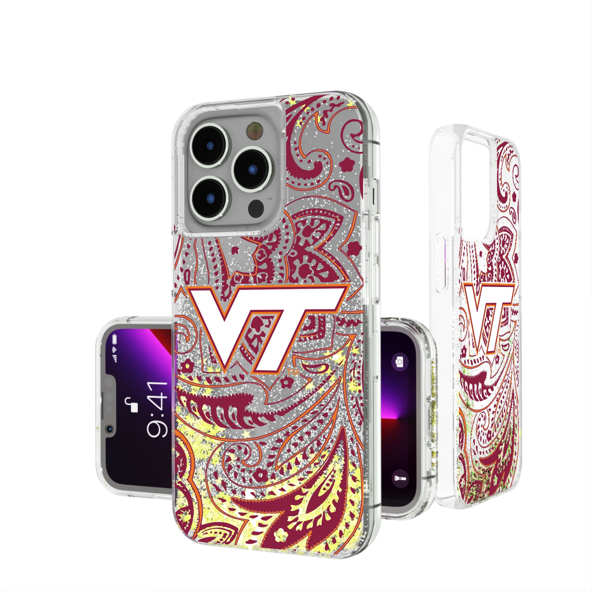 Virginia Tech Hokies Paisley iPhone Glitter Phone Case for Apple iPhone