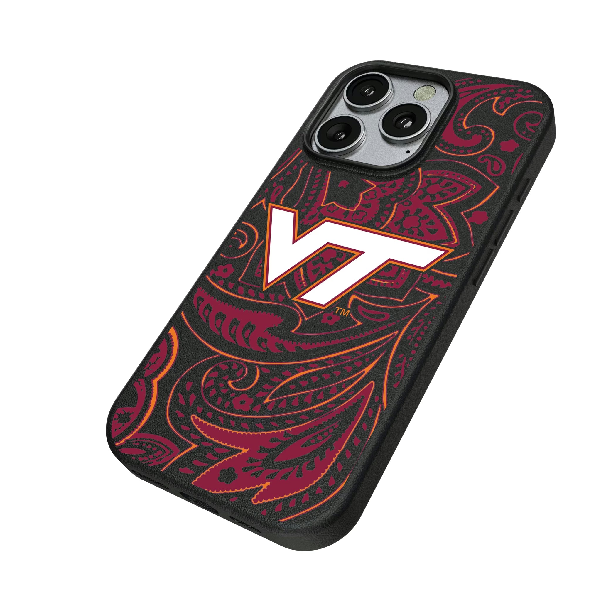 Virginia Tech Hokies Paisley iPhone MagSafe Compatible Phone Case for Apple iPhone - Isometric View