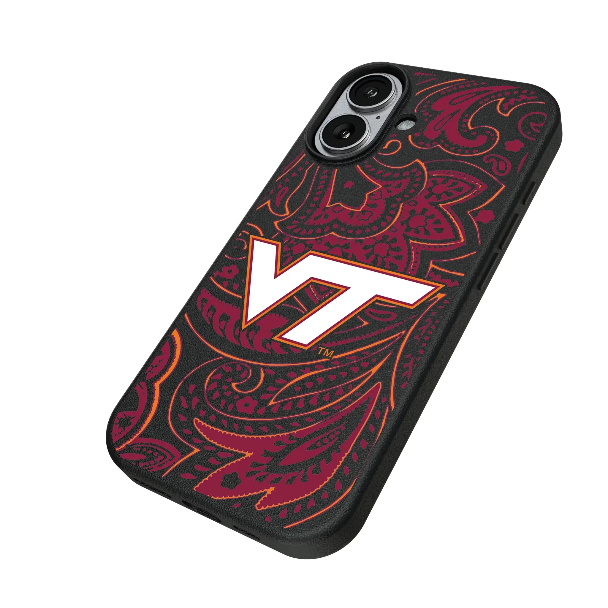 Virginia Tech Hokies Paisley iPhone MagSafe Compatible Phone Case for Apple iPhone - Isometric View#Device_iPhone 17