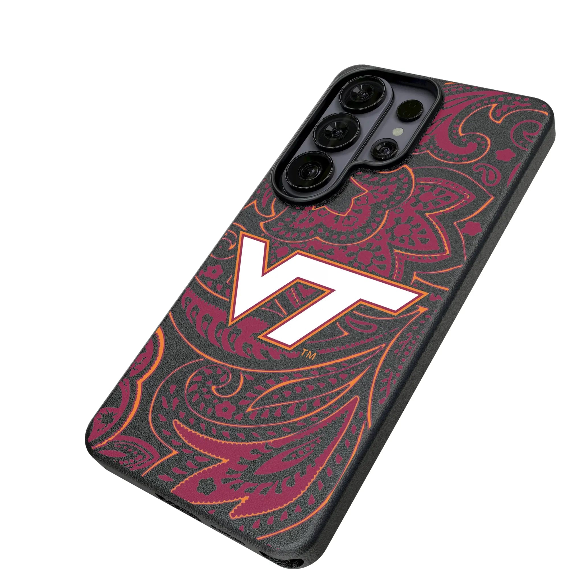 Virginia Tech Hokies Paisley Galaxy MagSafe Compatible Phone Case for Samsung Galaxy - Isometric View#Device_Galaxy S26 Ultra