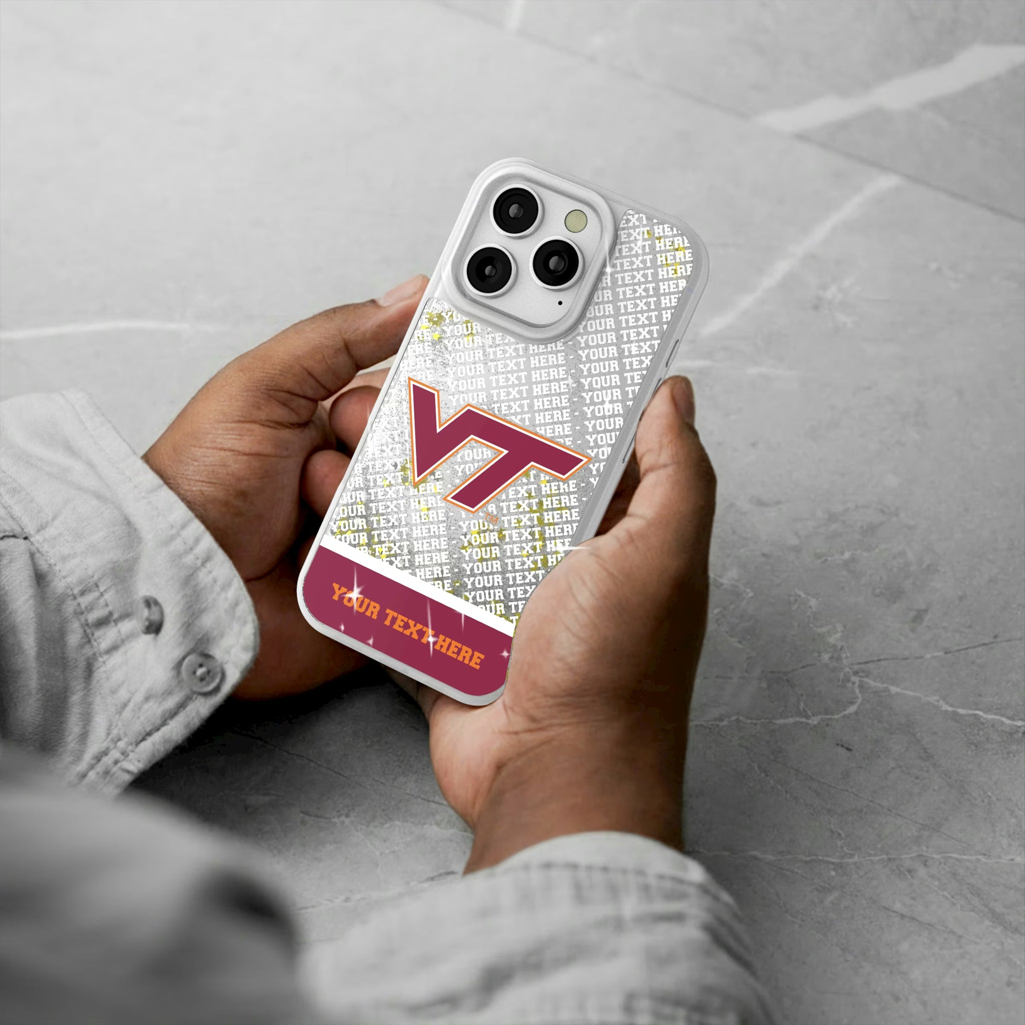 Virginia Tech Hokies Personalized EndZone Plus iPhone Glitter Phone Case for Apple iPhone - Lifestyle#Device_iPhone 16 Pro