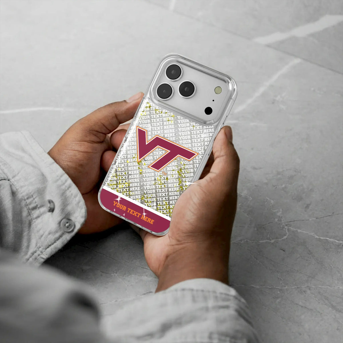 Virginia Tech Hokies Personalized EndZone Plus iPhone Glitter Phone Case for Apple iPhone - Lifestyle#Device_iPhone 18 Pro
