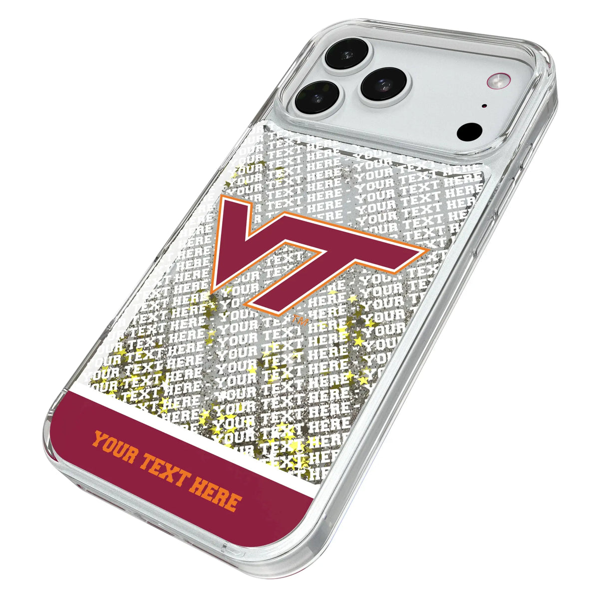 Virginia Tech Hokies Personalized EndZone Plus iPhone Glitter Phone Case for Apple iPhone - Isometric View#Device_iPhone 18 Pro Max